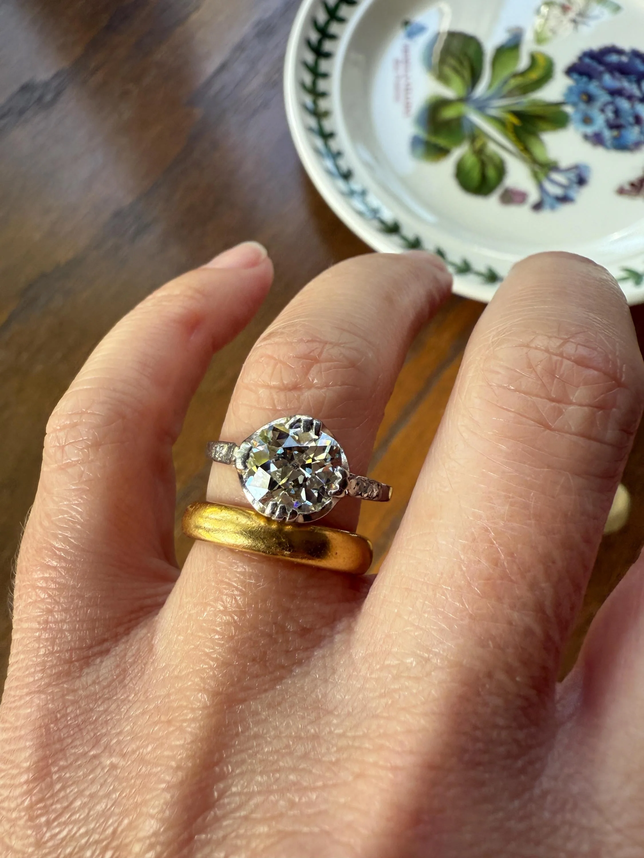 Antique 2 CARATS Tdw Old Mine Cut DIAMOND Solitaire French Engagement Ring with Rose Cut Accents Platinum Stacker Spready OMC - Image 13