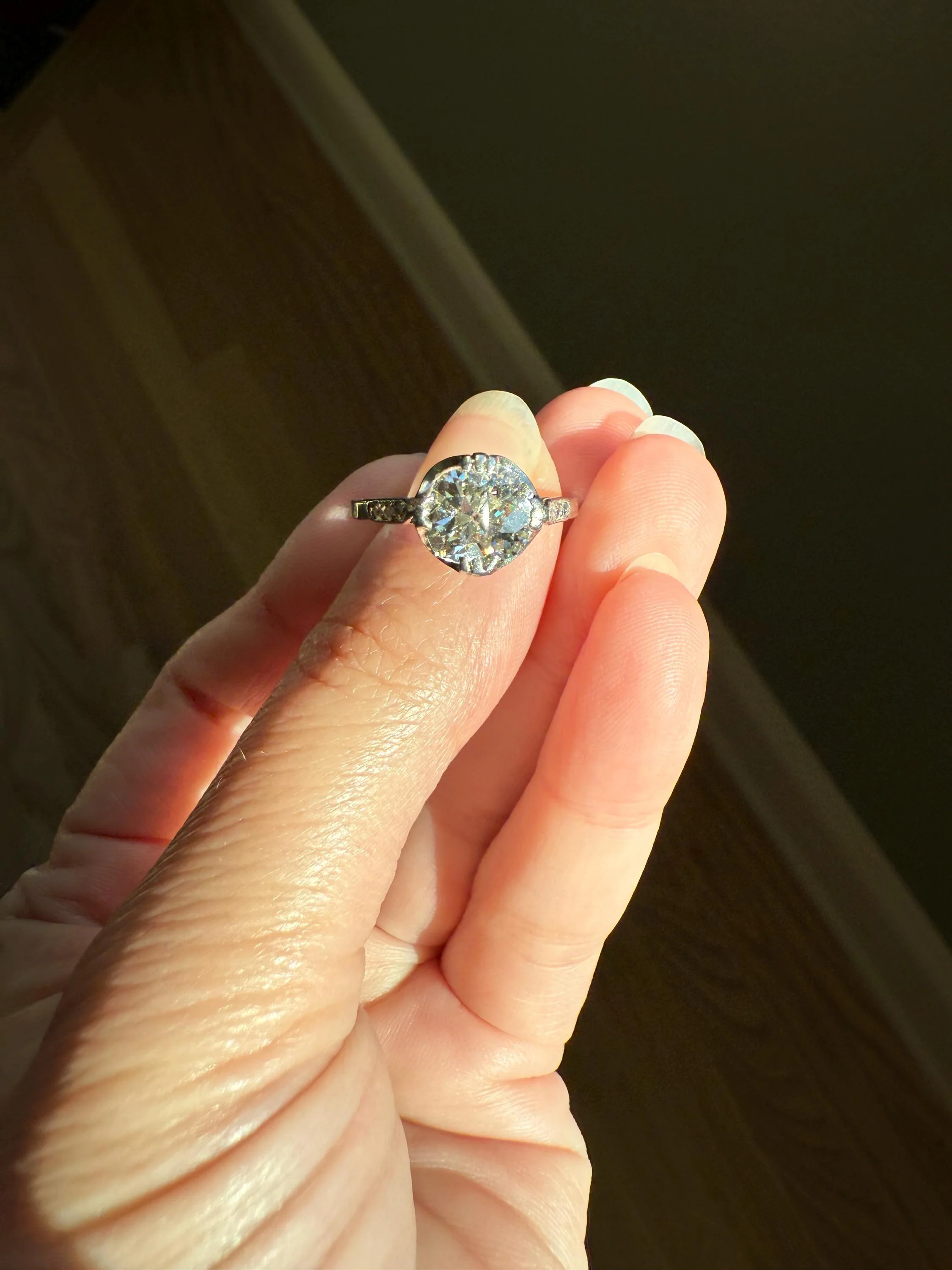 Antique 2 CARATS Tdw Old Mine Cut DIAMOND Solitaire French Engagement Ring with Rose Cut Accents Platinum Stacker Spready OMC - Image 14