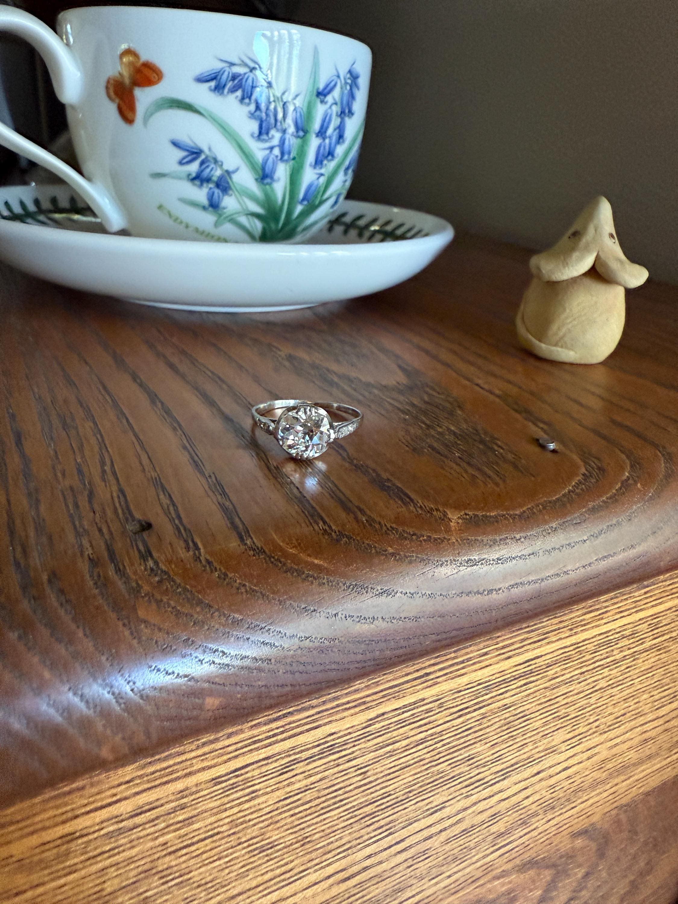 Antique 2 CARATS Tdw Old Mine Cut DIAMOND Solitaire French Engagement Ring with Rose Cut Accents Platinum Stacker Spready OMC - Image 15