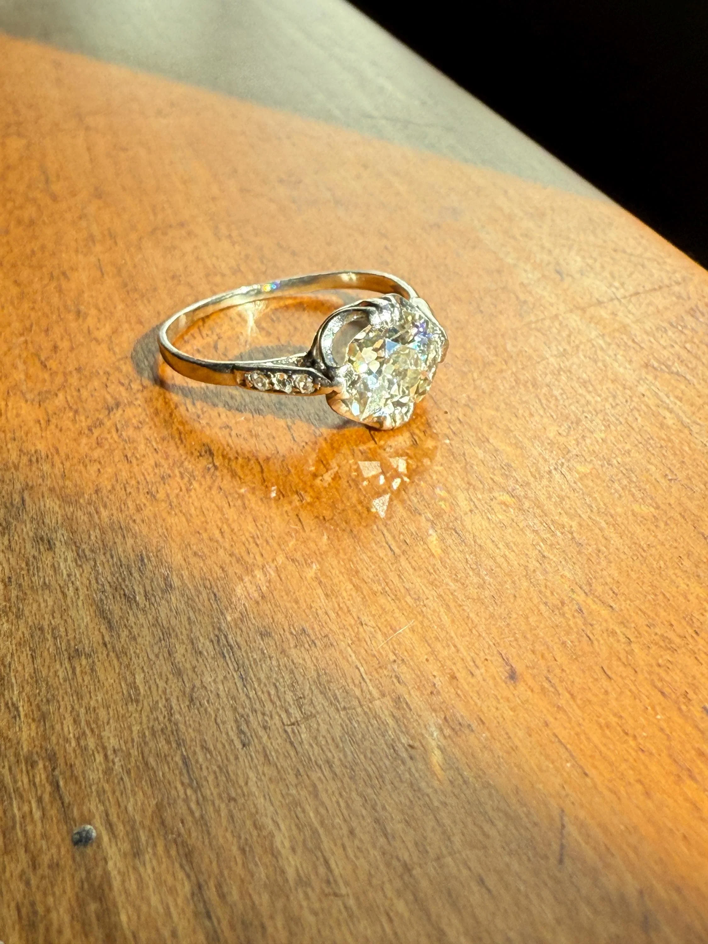 Antique 2 CARATS Tdw Old Mine Cut DIAMOND Solitaire French Engagement Ring with Rose Cut Accents Platinum Stacker Spready OMC - Image 17