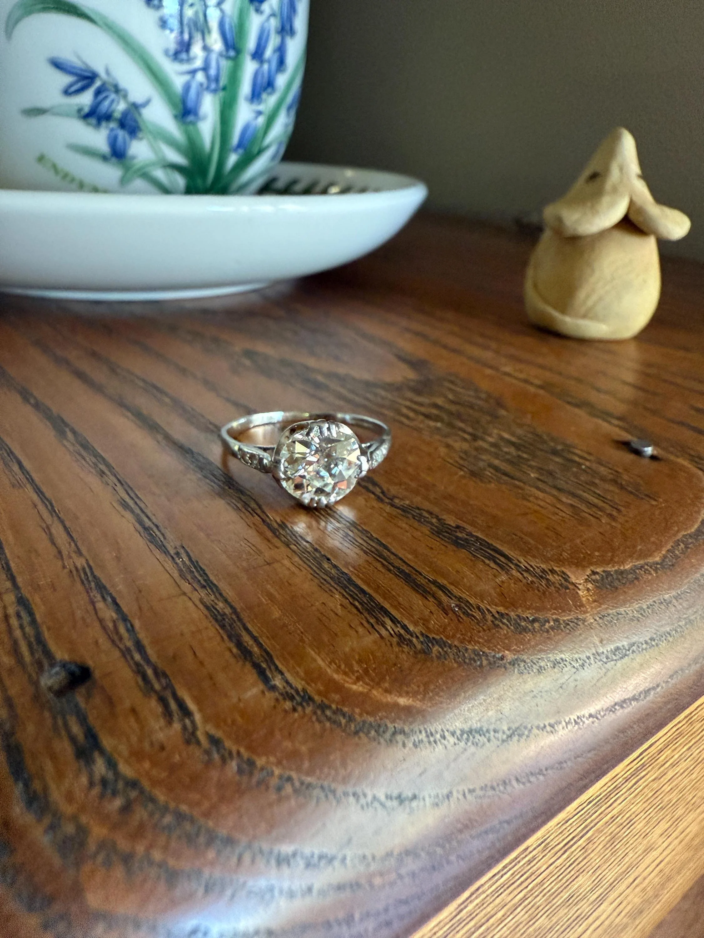 Antique 2 CARATS Tdw Old Mine Cut DIAMOND Solitaire French Engagement Ring with Rose Cut Accents Platinum Stacker Spready OMC - Image 18