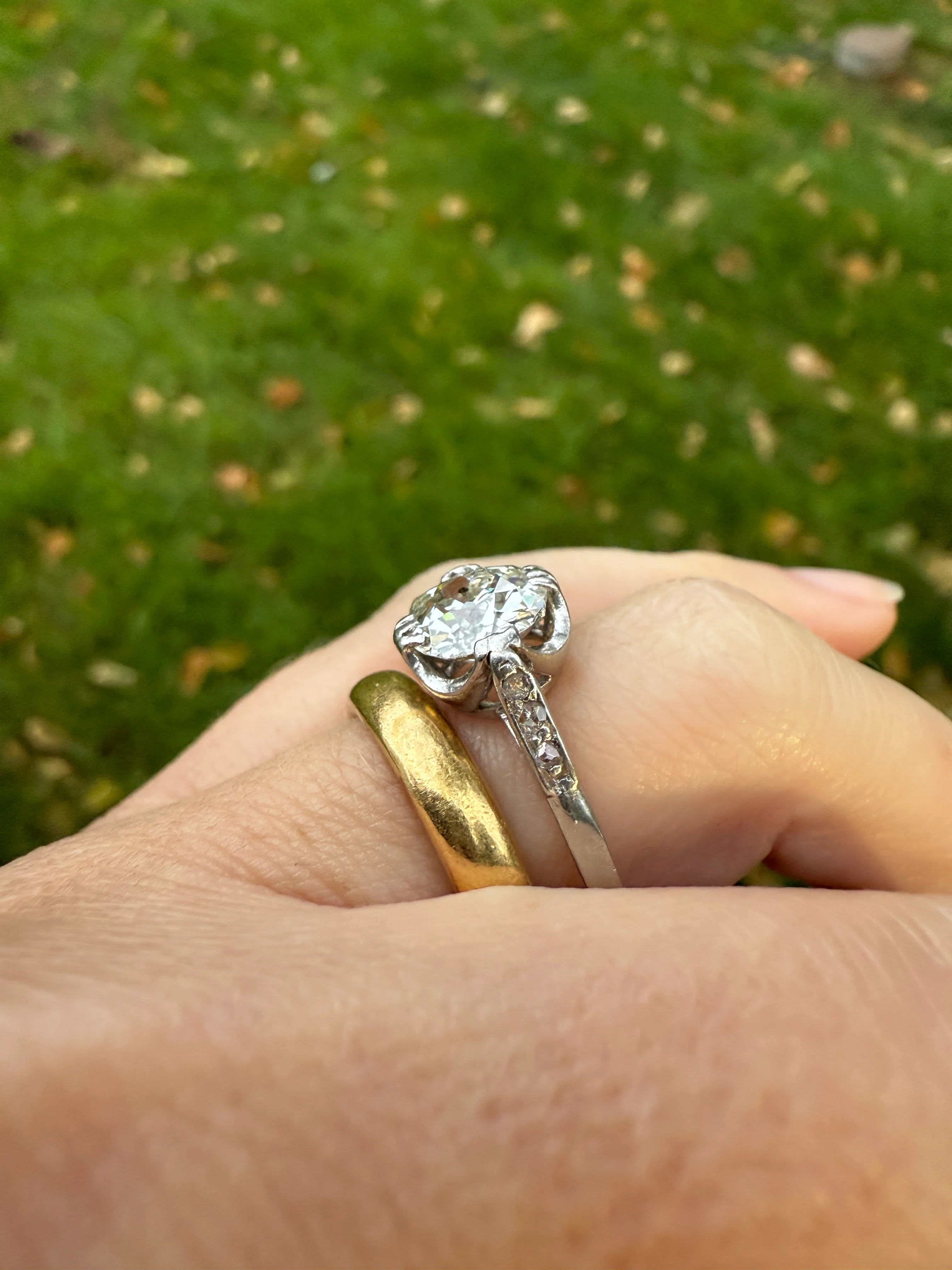 Antique 2 CARATS Tdw Old Mine Cut DIAMOND Solitaire French Engagement Ring with Rose Cut Accents Platinum Stacker Spready OMC - Image 27