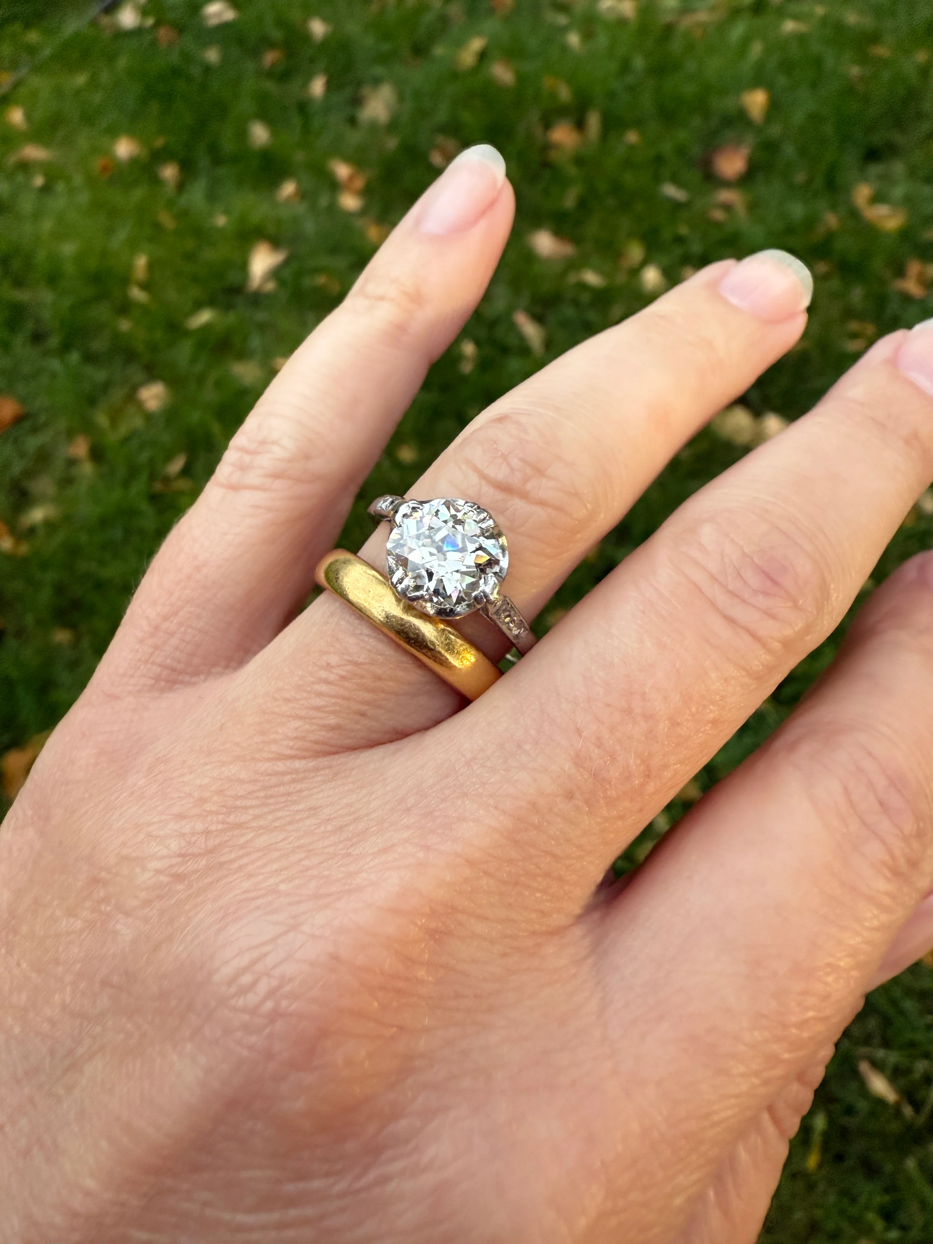 Antique 2 CARATS Tdw Old Mine Cut DIAMOND Solitaire French Engagement Ring with Rose Cut Accents Platinum Stacker Spready OMC - Image 28