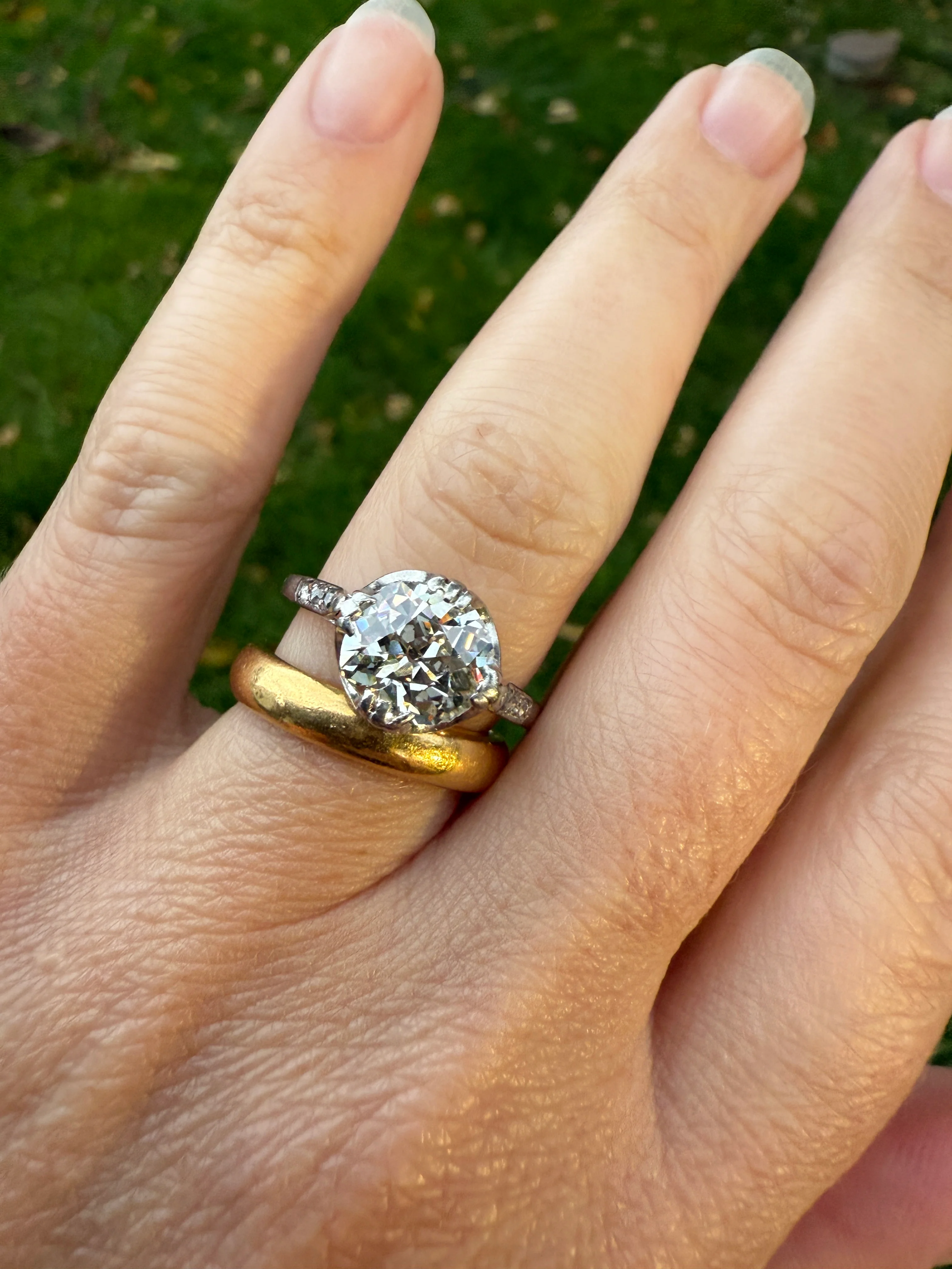Antique 2 CARATS Tdw Old Mine Cut DIAMOND Solitaire French Engagement Ring with Rose Cut Accents Platinum Stacker Spready OMC - Image 29