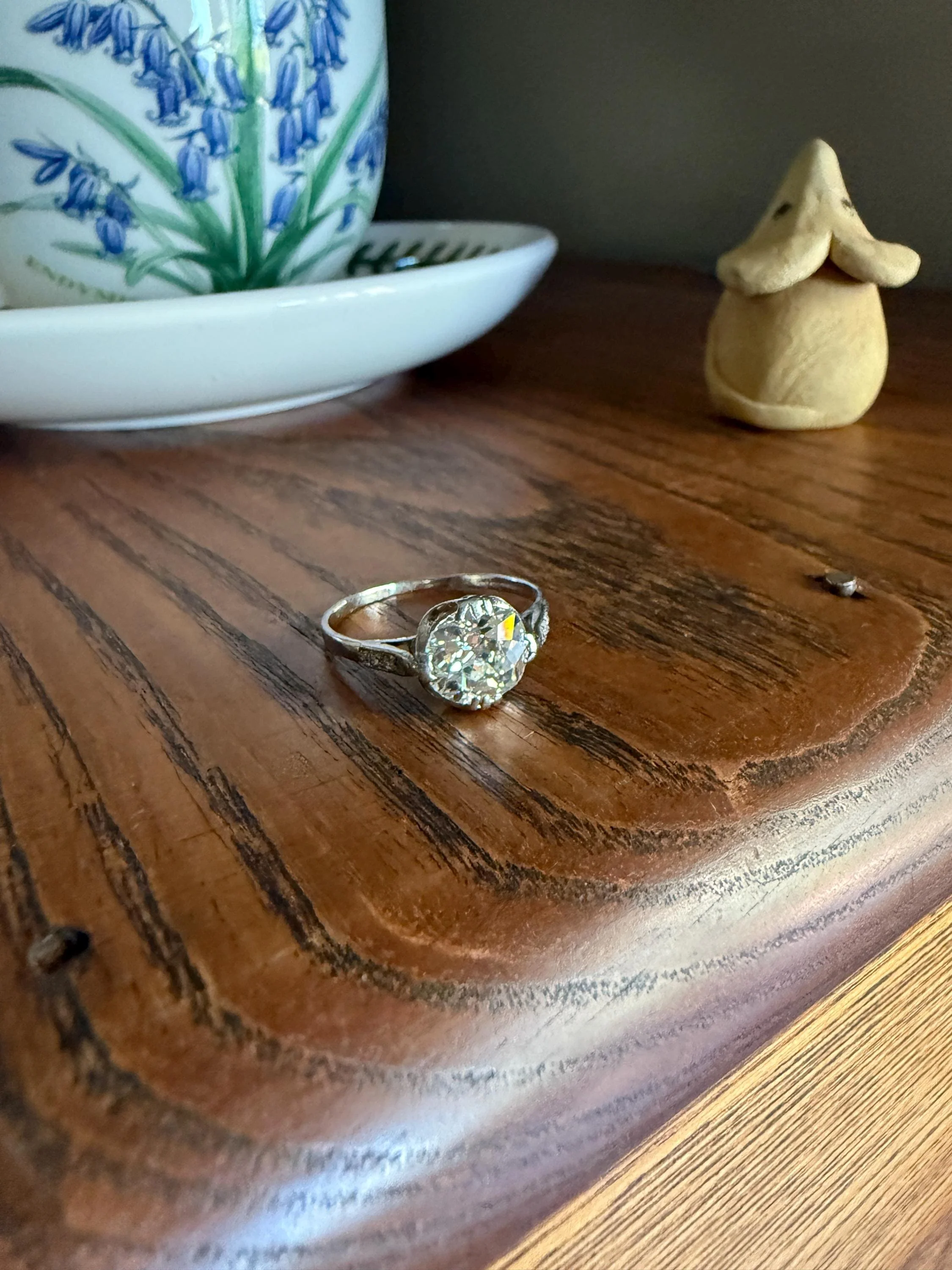 Antique 2 CARATS Tdw Old Mine Cut DIAMOND Solitaire French Engagement Ring with Rose Cut Accents Platinum Stacker Spready OMC - Image 7
