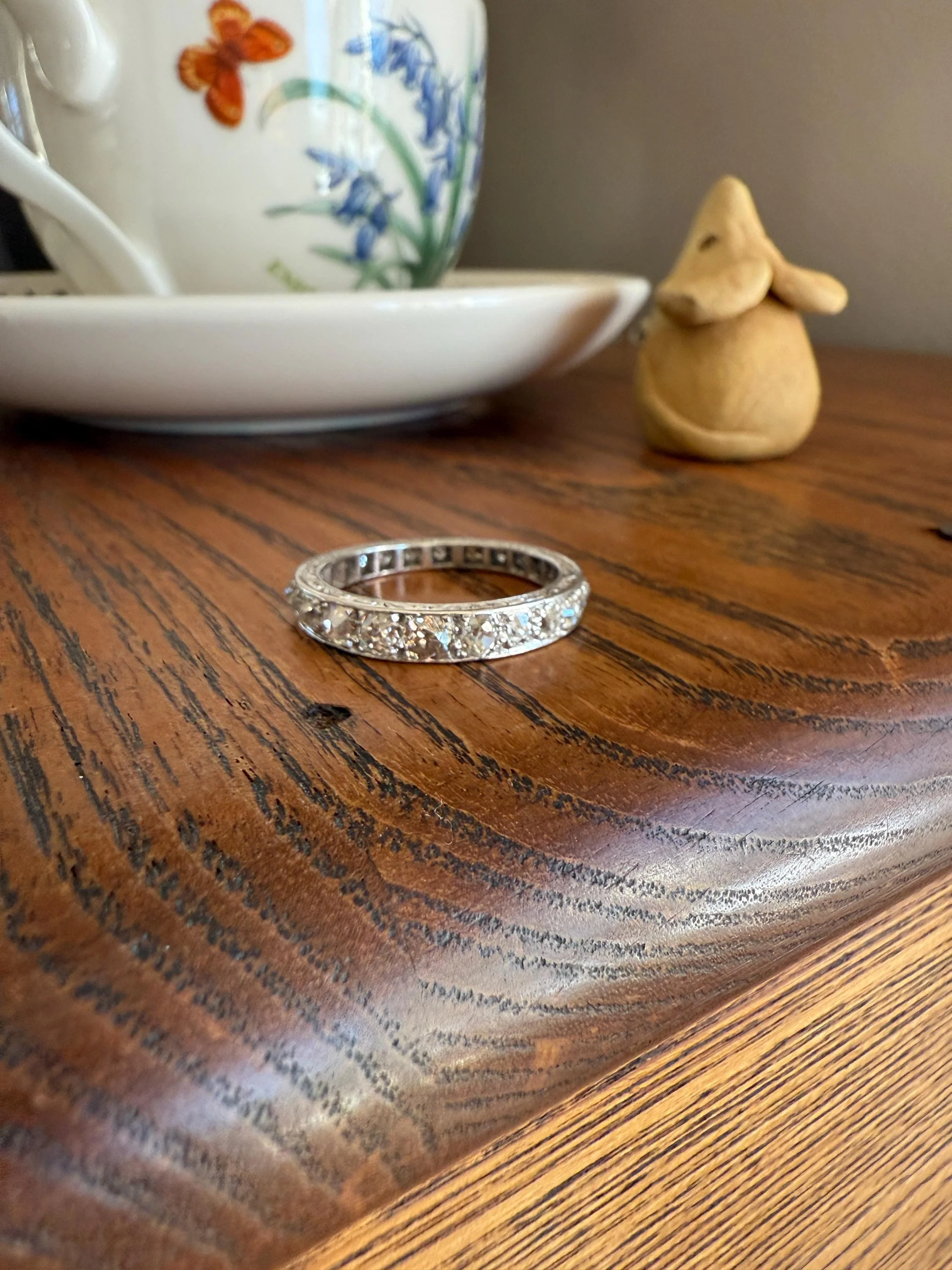 ANTIQUE 2.1 Carats Tapered 25 Old Mine Cut DIAMOND Full Eternity Band PLATINUM Ring Wedding Stacker Romantic Gift Edwardian Unisex Large Sz - Image 15