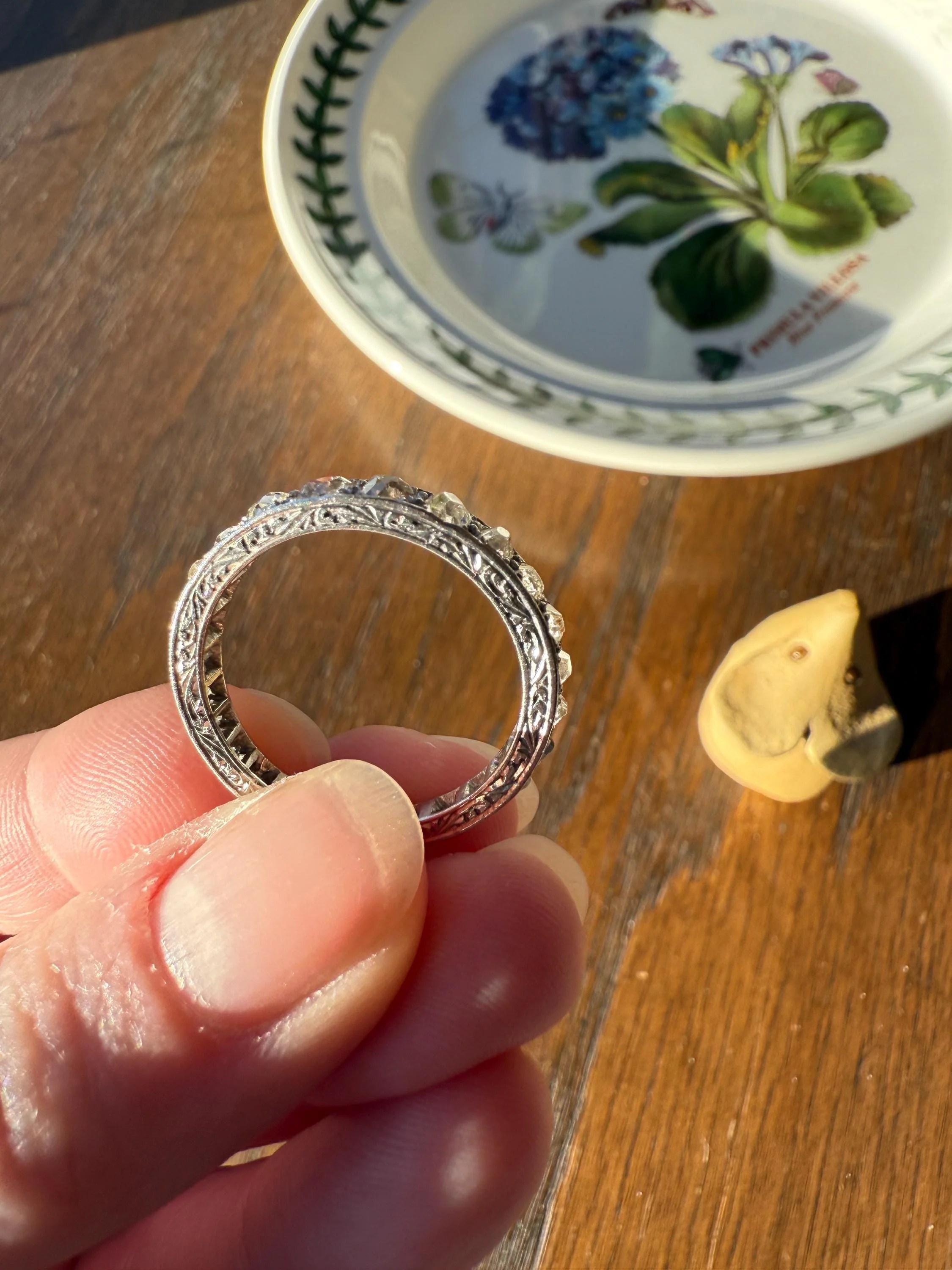 ANTIQUE 2.1 Carats Tapered 25 Old Mine Cut DIAMOND Full Eternity Band PLATINUM Ring Wedding Stacker Romantic Gift Edwardian Unisex Large Sz - Image 16