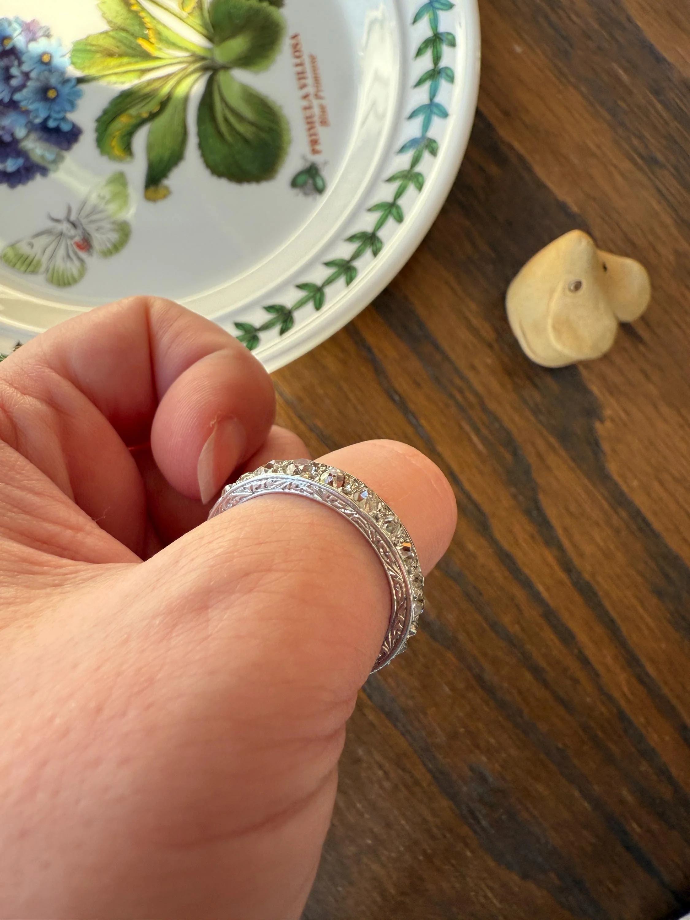 ANTIQUE 2.1 Carats Tapered 25 Old Mine Cut DIAMOND Full Eternity Band PLATINUM Ring Wedding Stacker Romantic Gift Edwardian Unisex Large Sz - Image 17