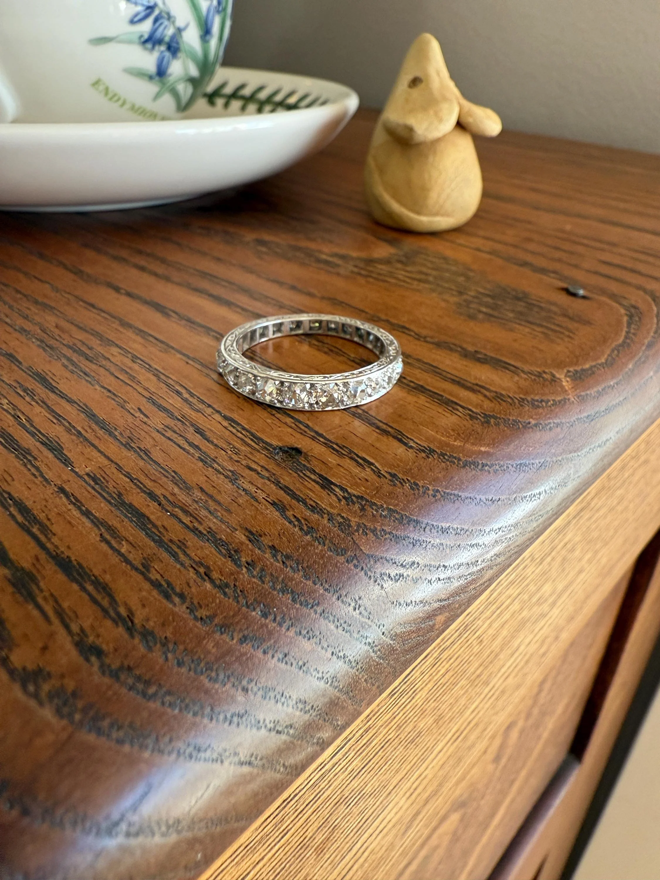 ANTIQUE 2.1 Carats Tapered 25 Old Mine Cut DIAMOND Full Eternity Band PLATINUM Ring Wedding Stacker Romantic Gift Edwardian Unisex Large Sz - Image 18