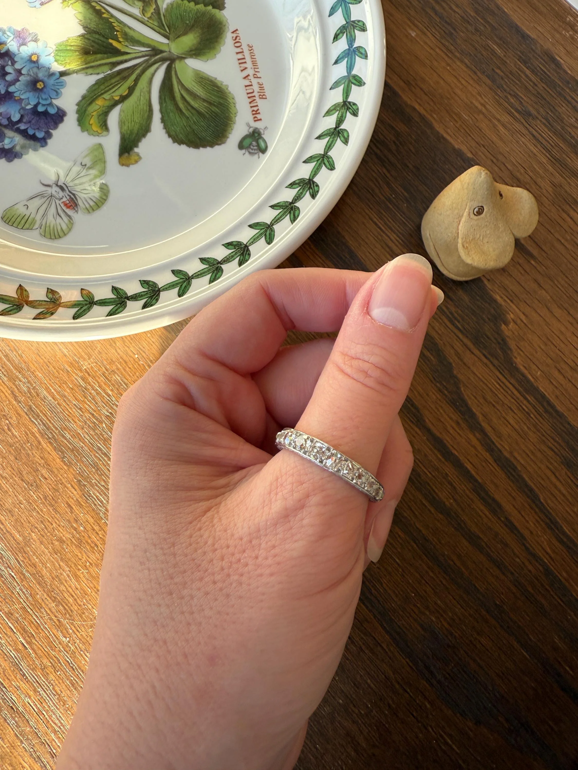 ANTIQUE 2.1 Carats Tapered 25 Old Mine Cut DIAMOND Full Eternity Band PLATINUM Ring Wedding Stacker Romantic Gift Edwardian Unisex Large Sz - Image 3