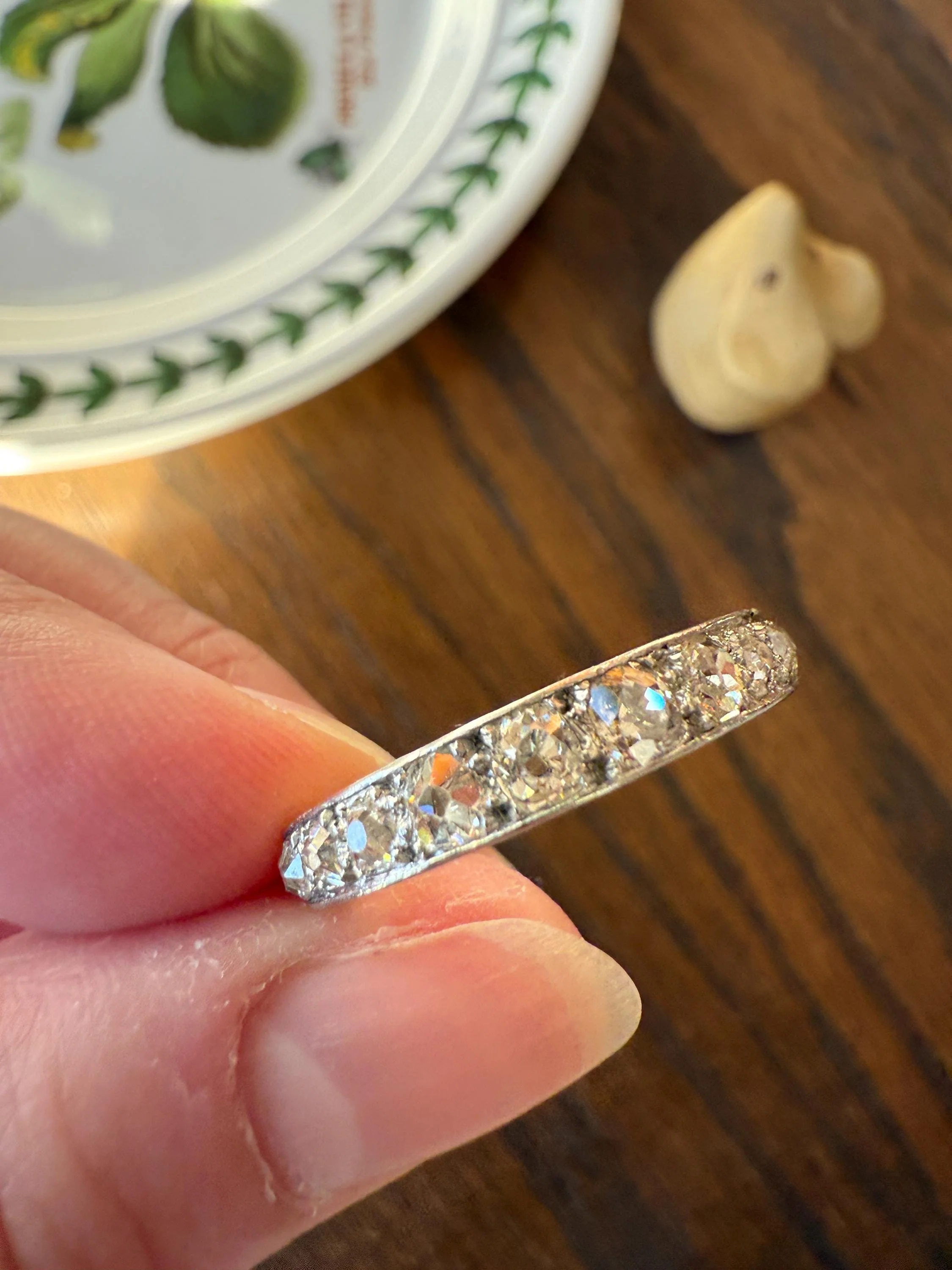 ANTIQUE 2.1 Carats Tapered 25 Old Mine Cut DIAMOND Full Eternity Band PLATINUM Ring Wedding Stacker Romantic Gift Edwardian Unisex Large Sz - Image 5