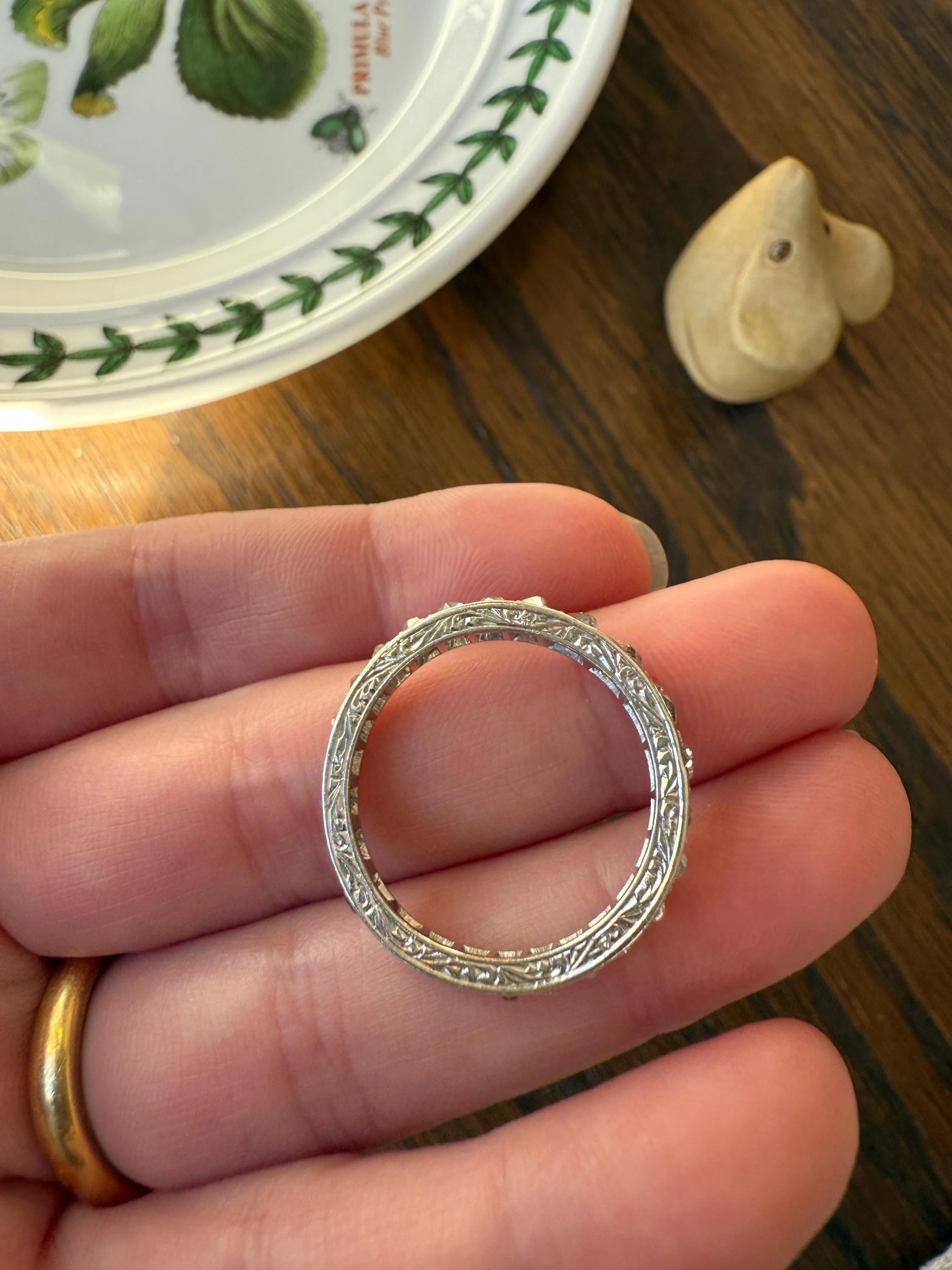 ANTIQUE 2.1 Carats Tapered 25 Old Mine Cut DIAMOND Full Eternity Band PLATINUM Ring Wedding Stacker Romantic Gift Edwardian Unisex Large Sz - Image 7