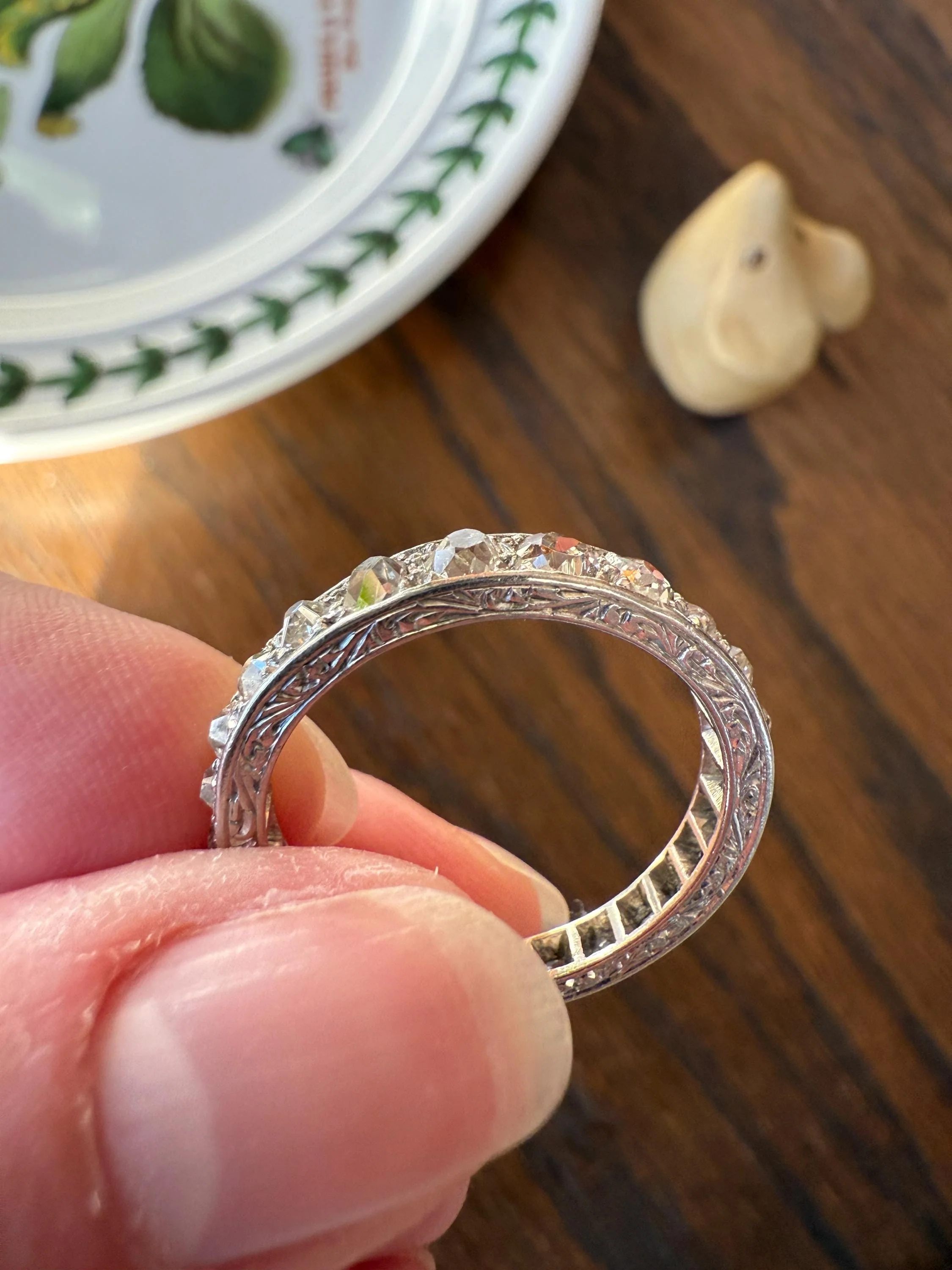 ANTIQUE 2.1 Carats Tapered 25 Old Mine Cut DIAMOND Full Eternity Band PLATINUM Ring Wedding Stacker Romantic Gift Edwardian Unisex Large Sz - Image 8