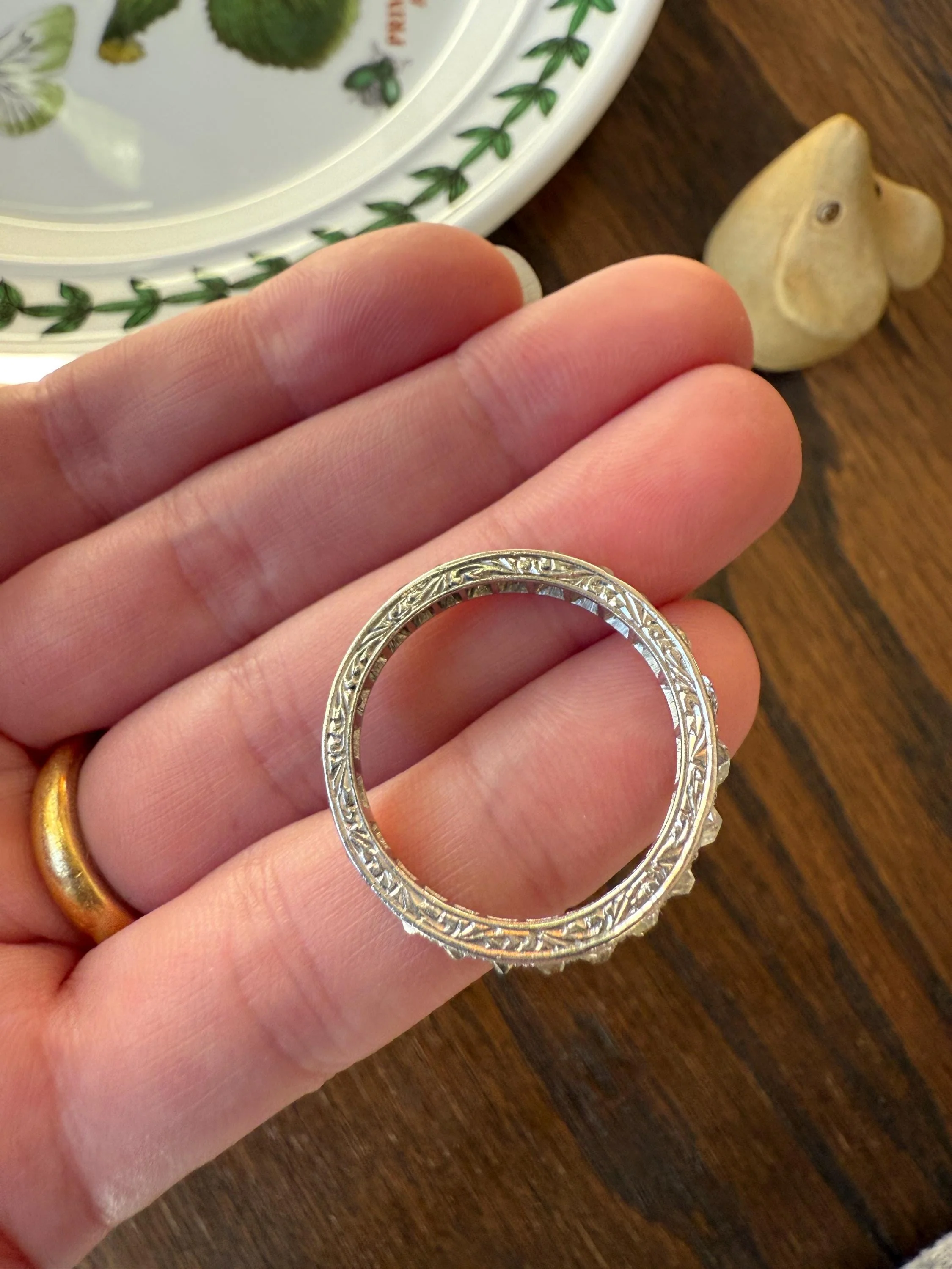 ANTIQUE 2.1 Carats Tapered 25 Old Mine Cut DIAMOND Full Eternity Band PLATINUM Ring Wedding Stacker Romantic Gift Edwardian Unisex Large Sz - Image 9
