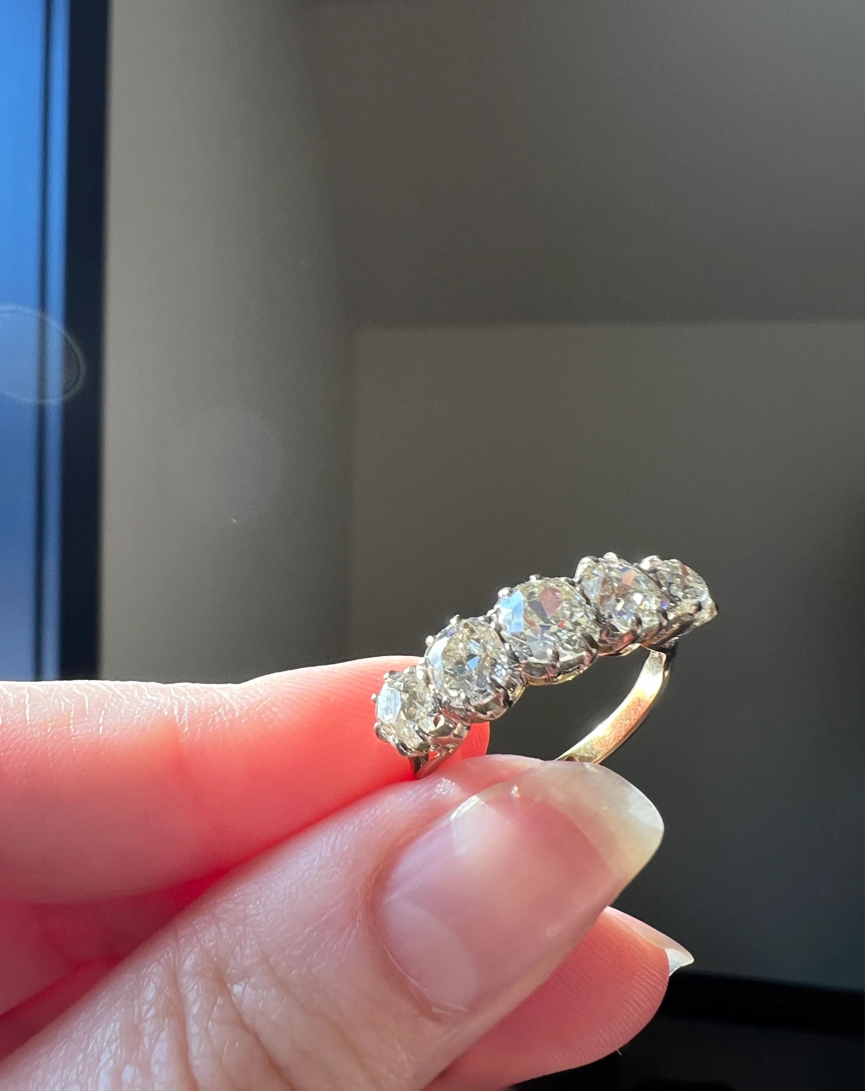 Antique 2.5 Carat Old Mine Cut DIAMOND 18k Gold Five Stone Ring Tall Band Romantic Gift Splayed Stacker - Image 24