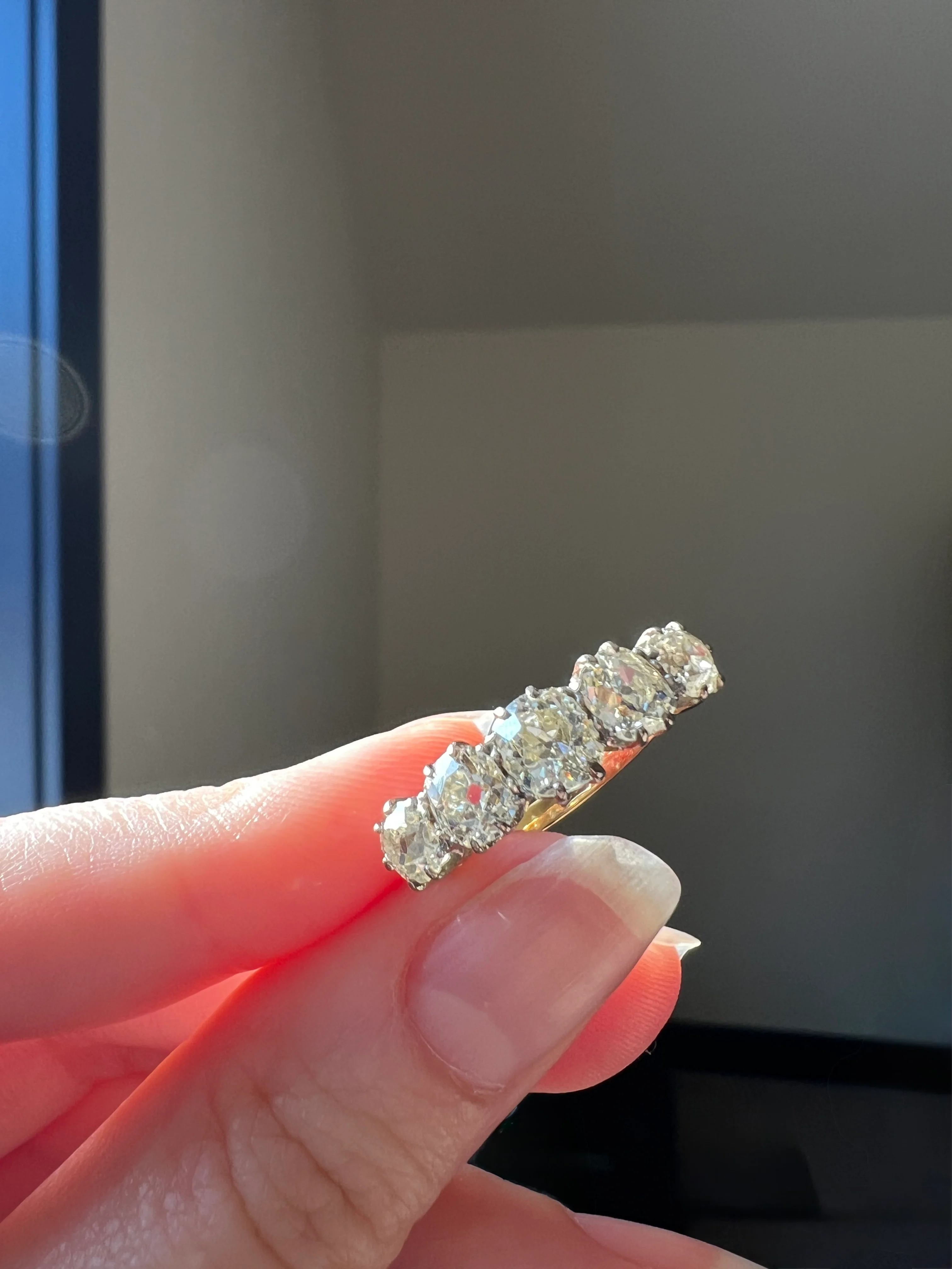 Antique 2.5 Carat Old Mine Cut DIAMOND 18k Gold Five Stone Ring Tall Band Romantic Gift Splayed Stacker - Image 26