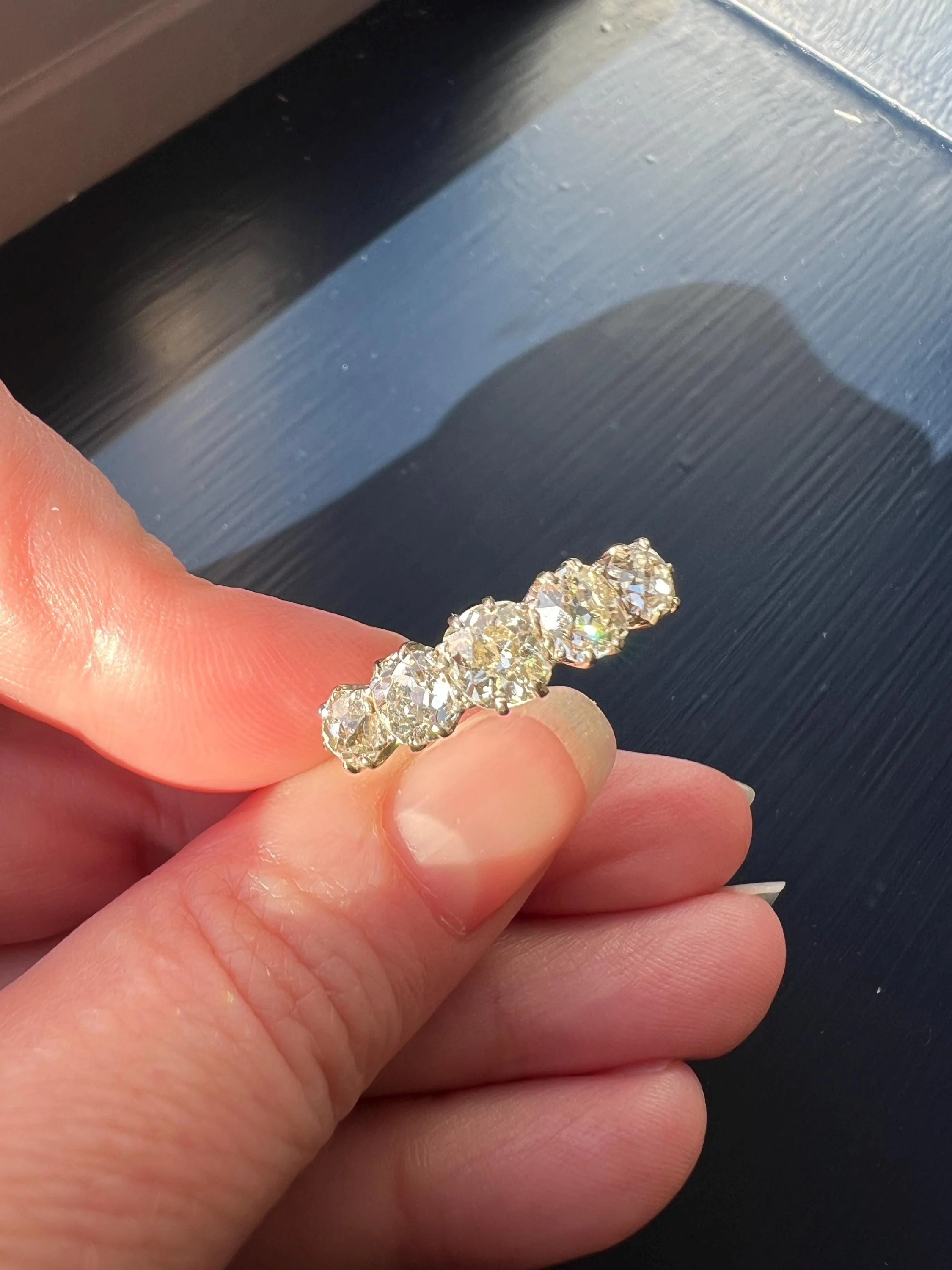 Antique 2.5 Carat Old Mine Cut DIAMOND 18k Gold Five Stone Ring Tall Band Romantic Gift Splayed Stacker - Image 3