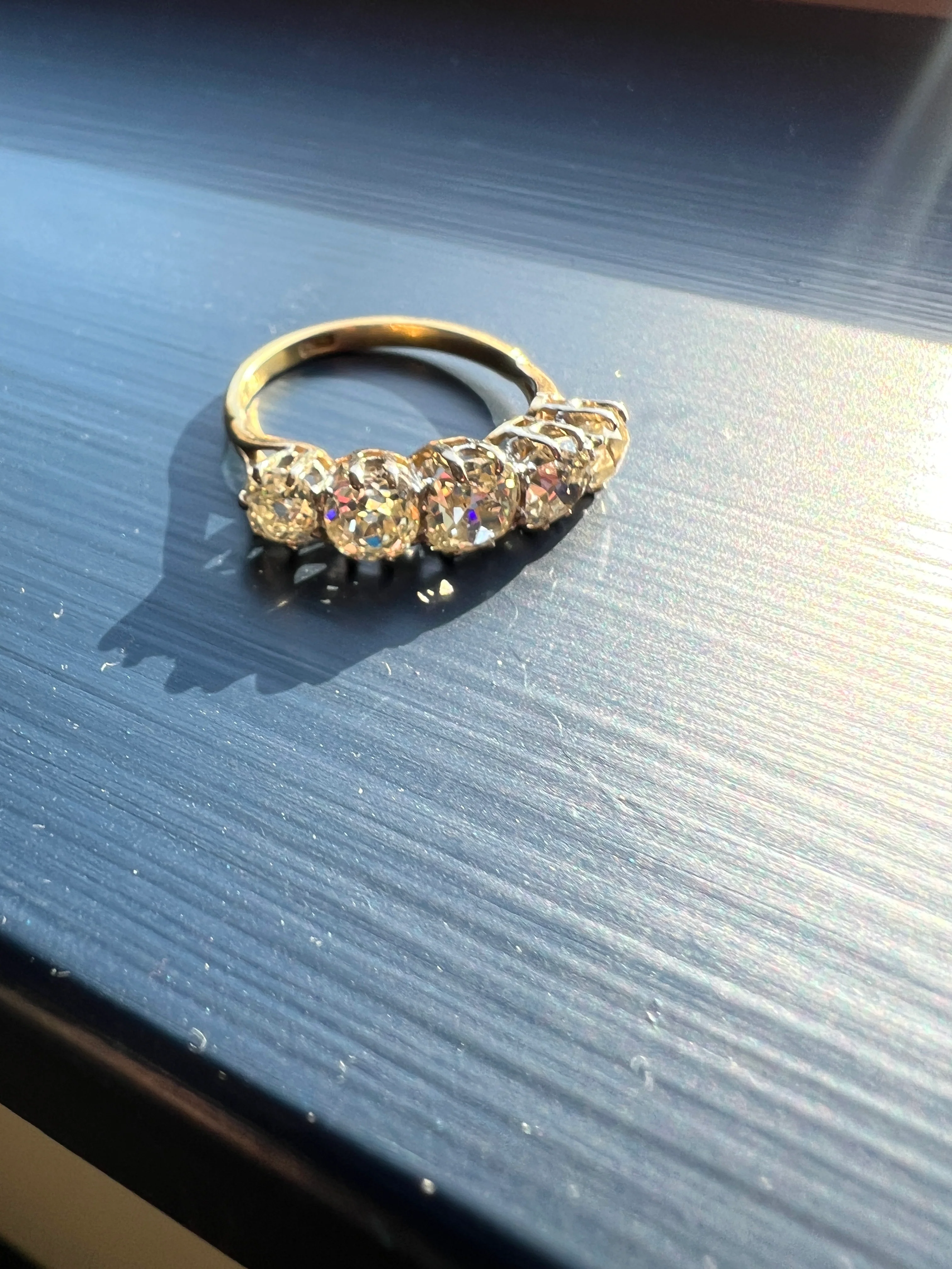 Antique 2.5 Carat Old Mine Cut DIAMOND 18k Gold Five Stone Ring Tall Band Romantic Gift Splayed Stacker - Image 30