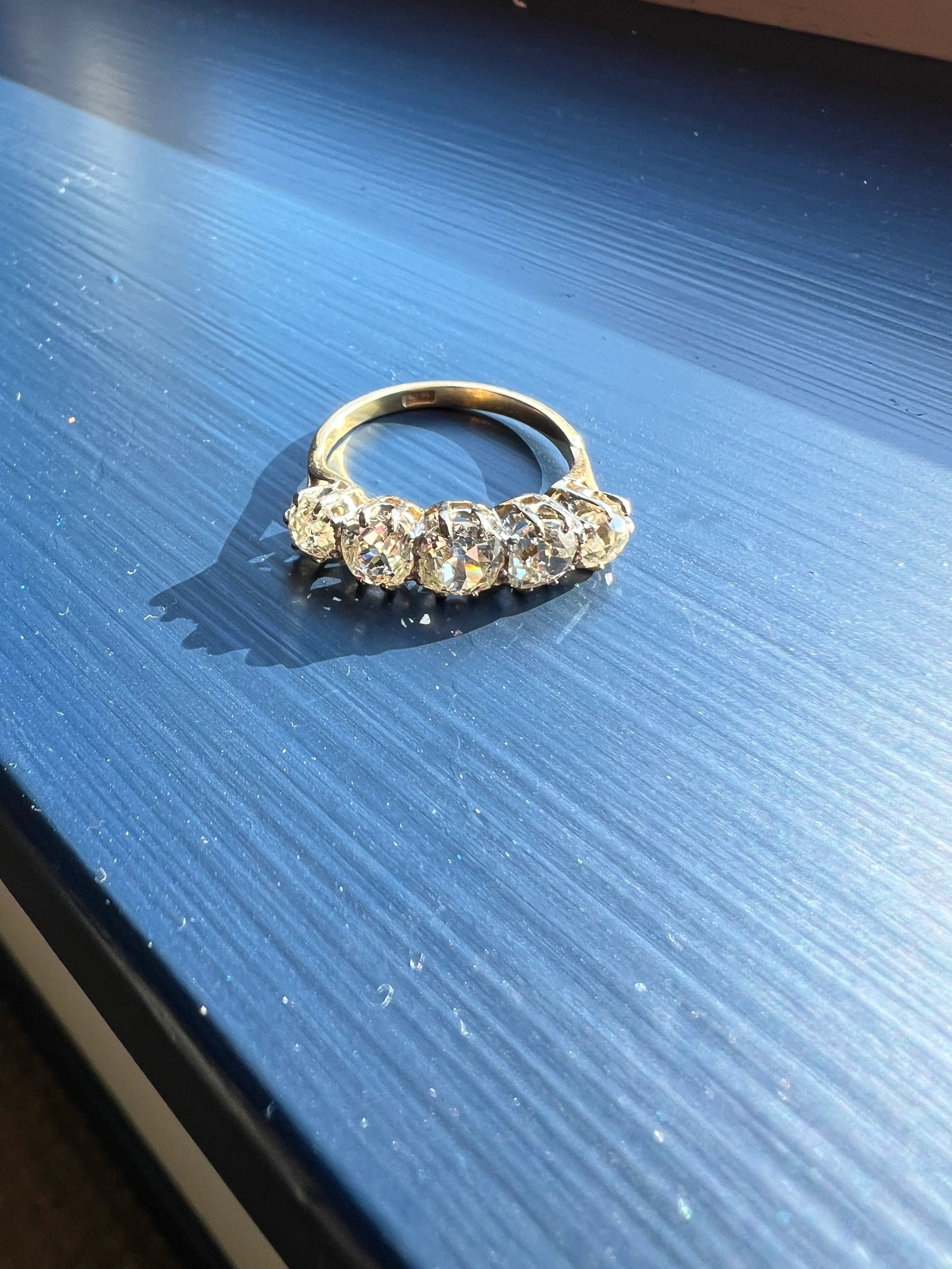 Antique 2.5 Carat Old Mine Cut DIAMOND 18k Gold Five Stone Ring Tall Band Romantic Gift Splayed Stacker - Image 32