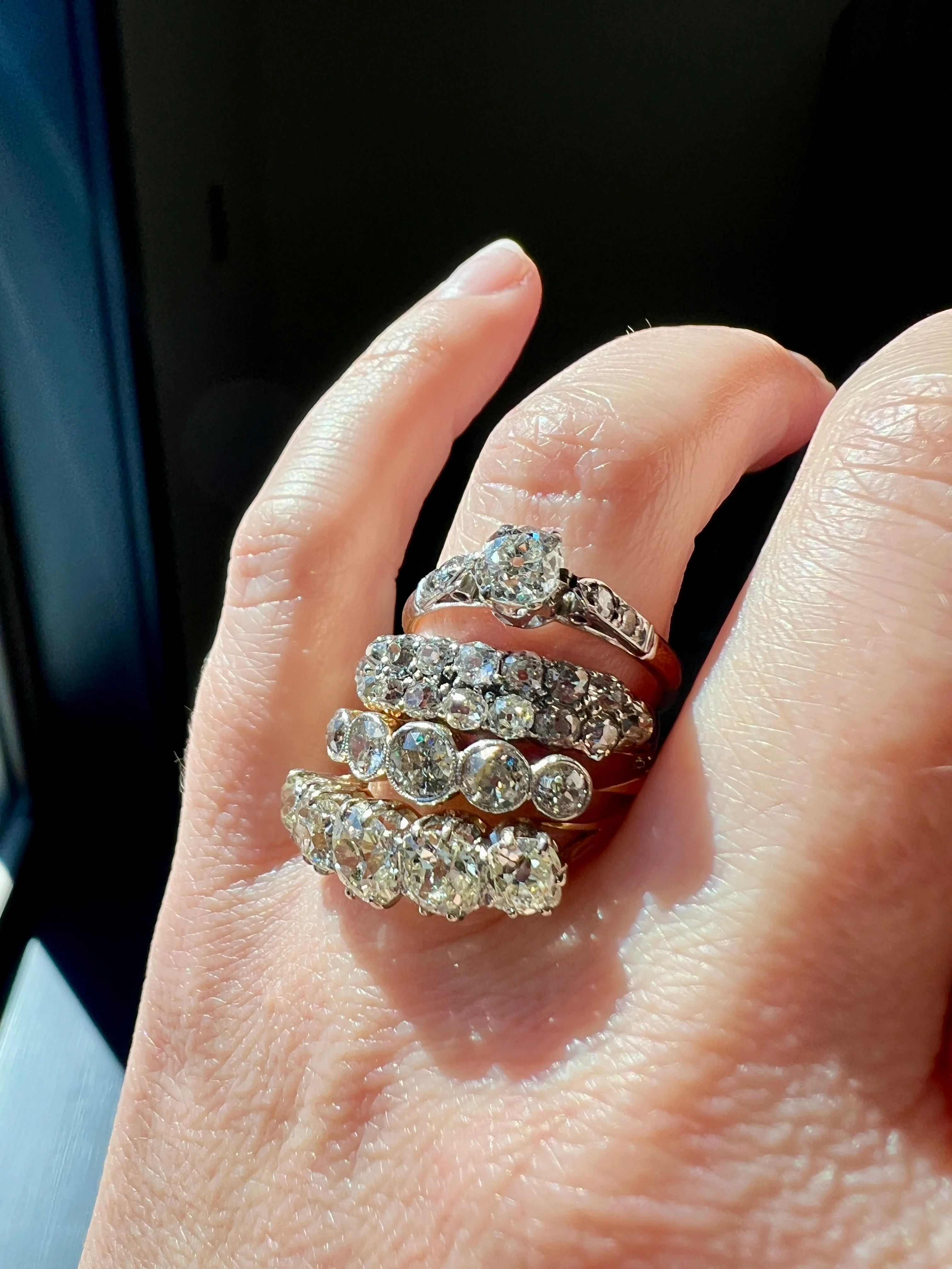Antique 2.5 Carat Old Mine Cut DIAMOND 18k Gold Five Stone Ring Tall Band Romantic Gift Splayed Stacker - Image 34