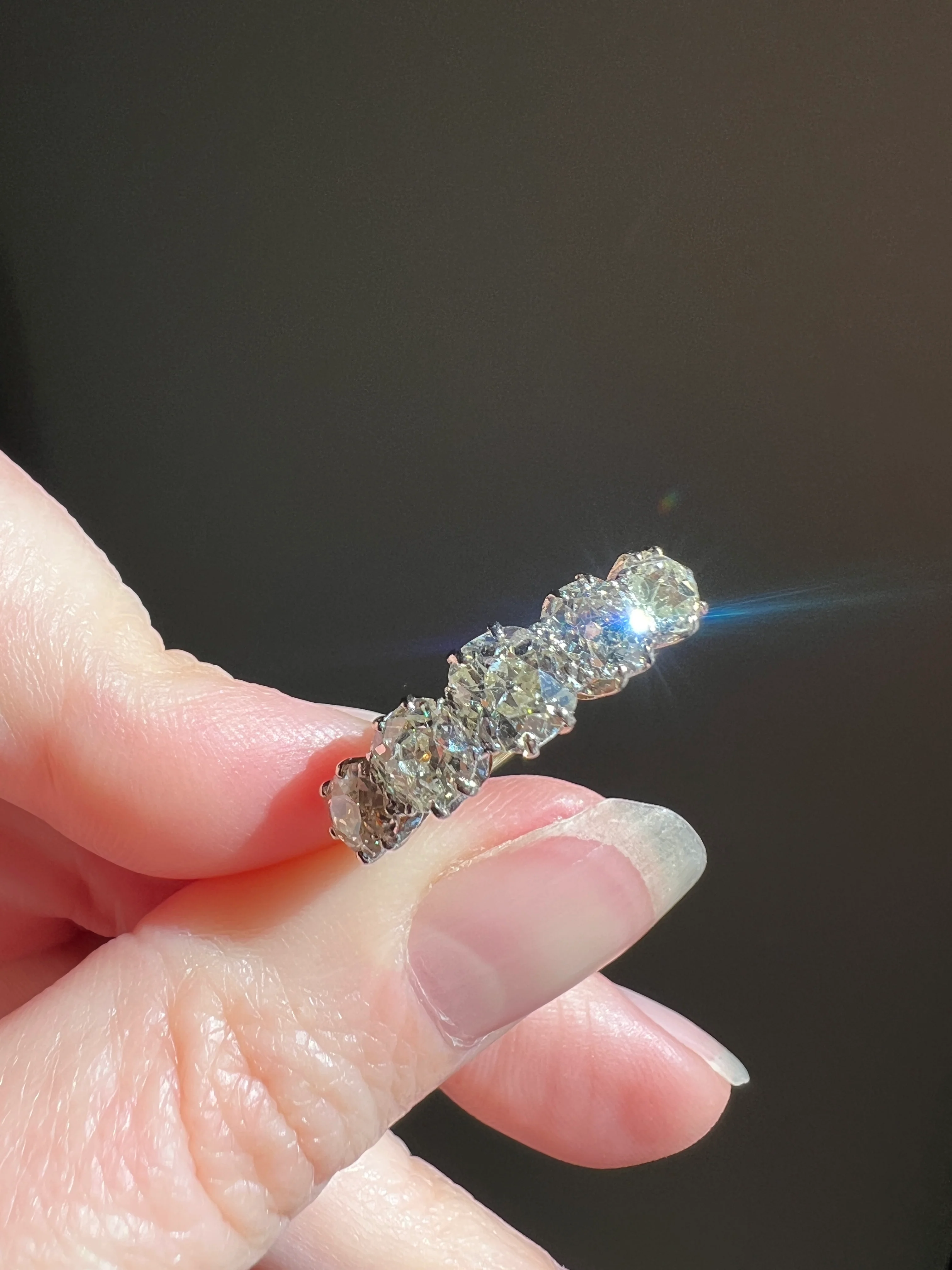 Antique 2.5 Carat Old Mine Cut DIAMOND 18k Gold Five Stone Ring Tall Band Romantic Gift Splayed Stacker - Image 36
