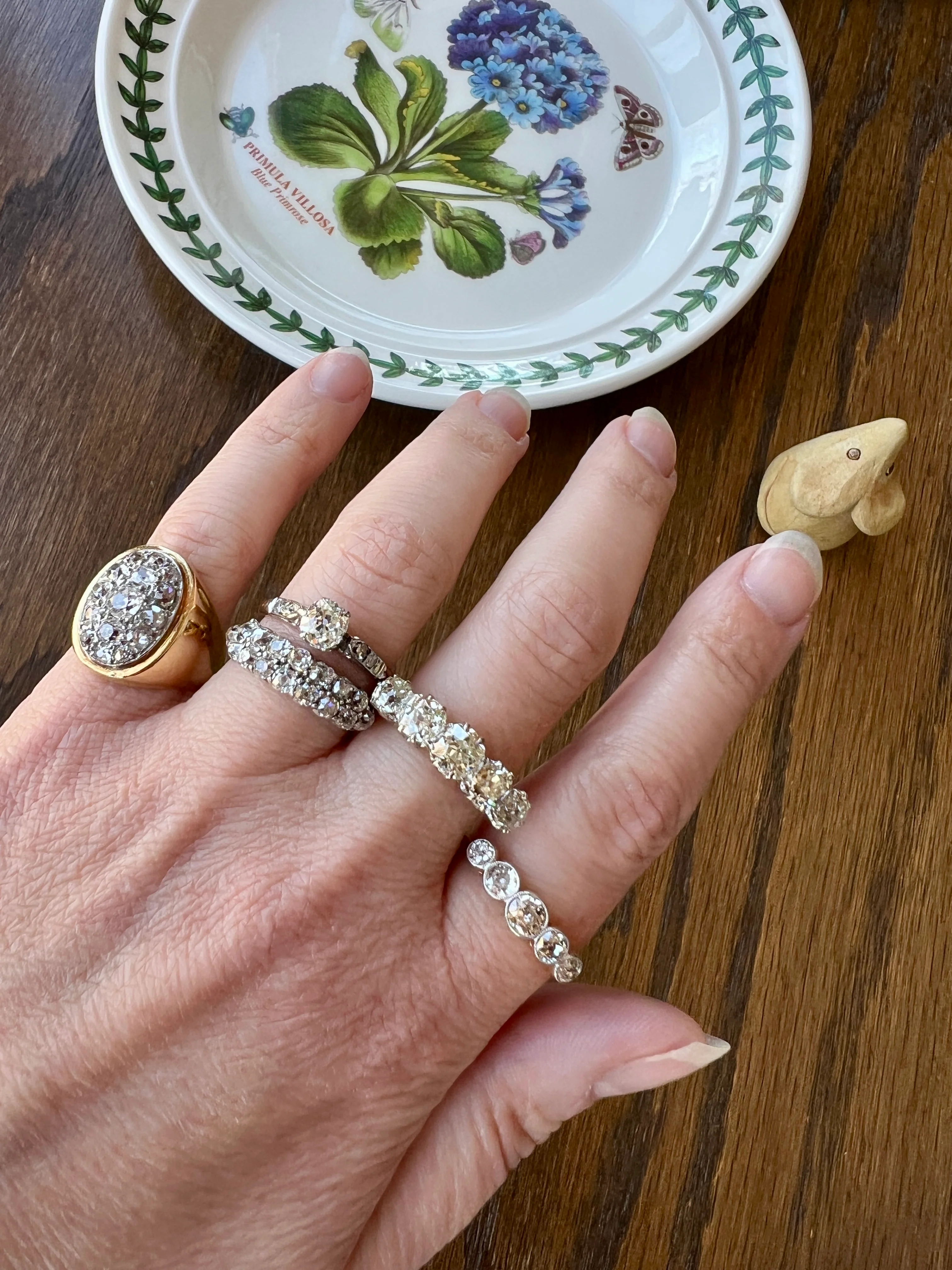 Antique 2.5 Carat Old Mine Cut DIAMOND 18k Gold Five Stone Ring Tall Band Romantic Gift Splayed Stacker - Image 37
