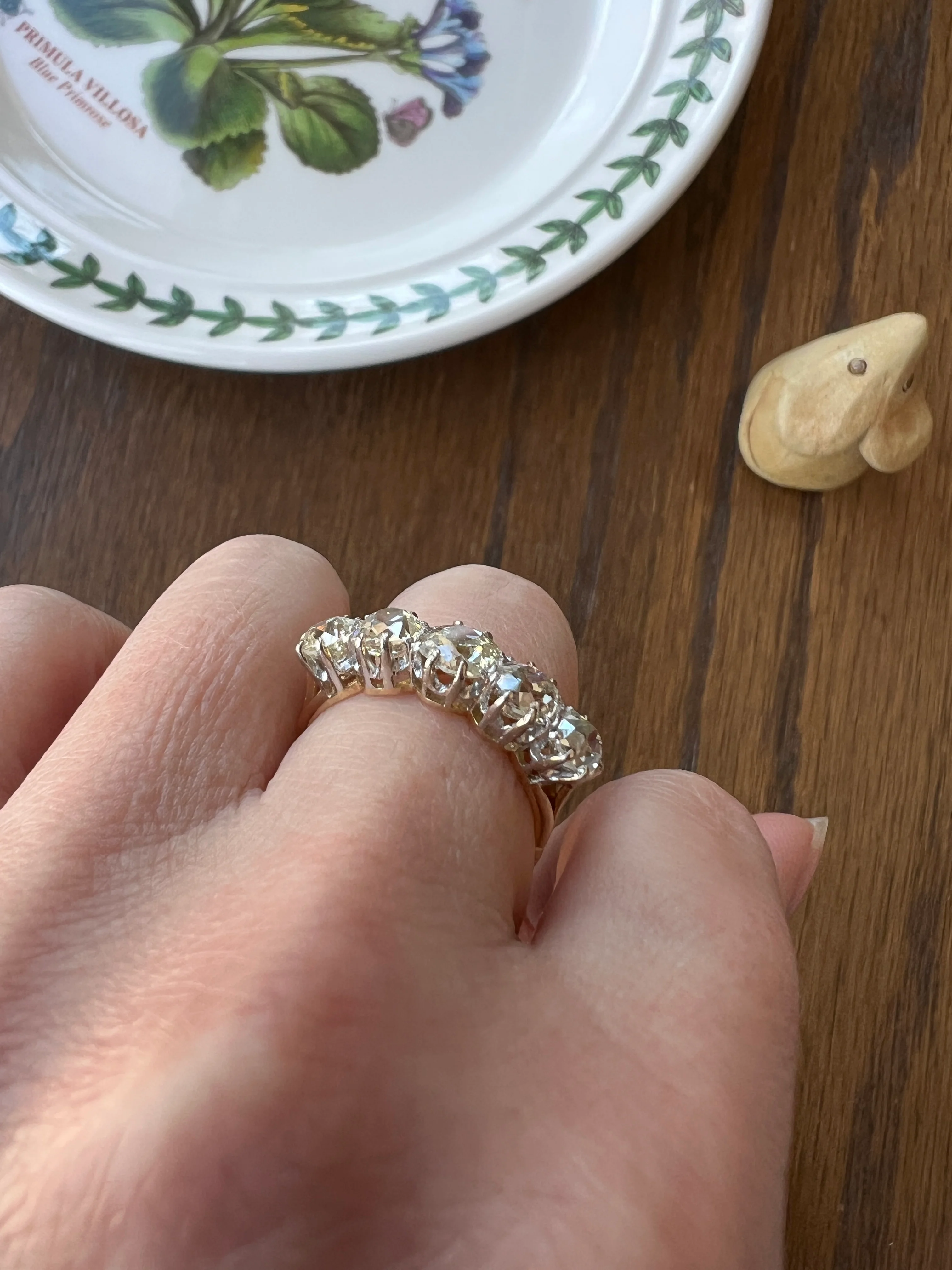 Antique 2.5 Carat Old Mine Cut DIAMOND 18k Gold Five Stone Ring Tall Band Romantic Gift Splayed Stacker - Image 38