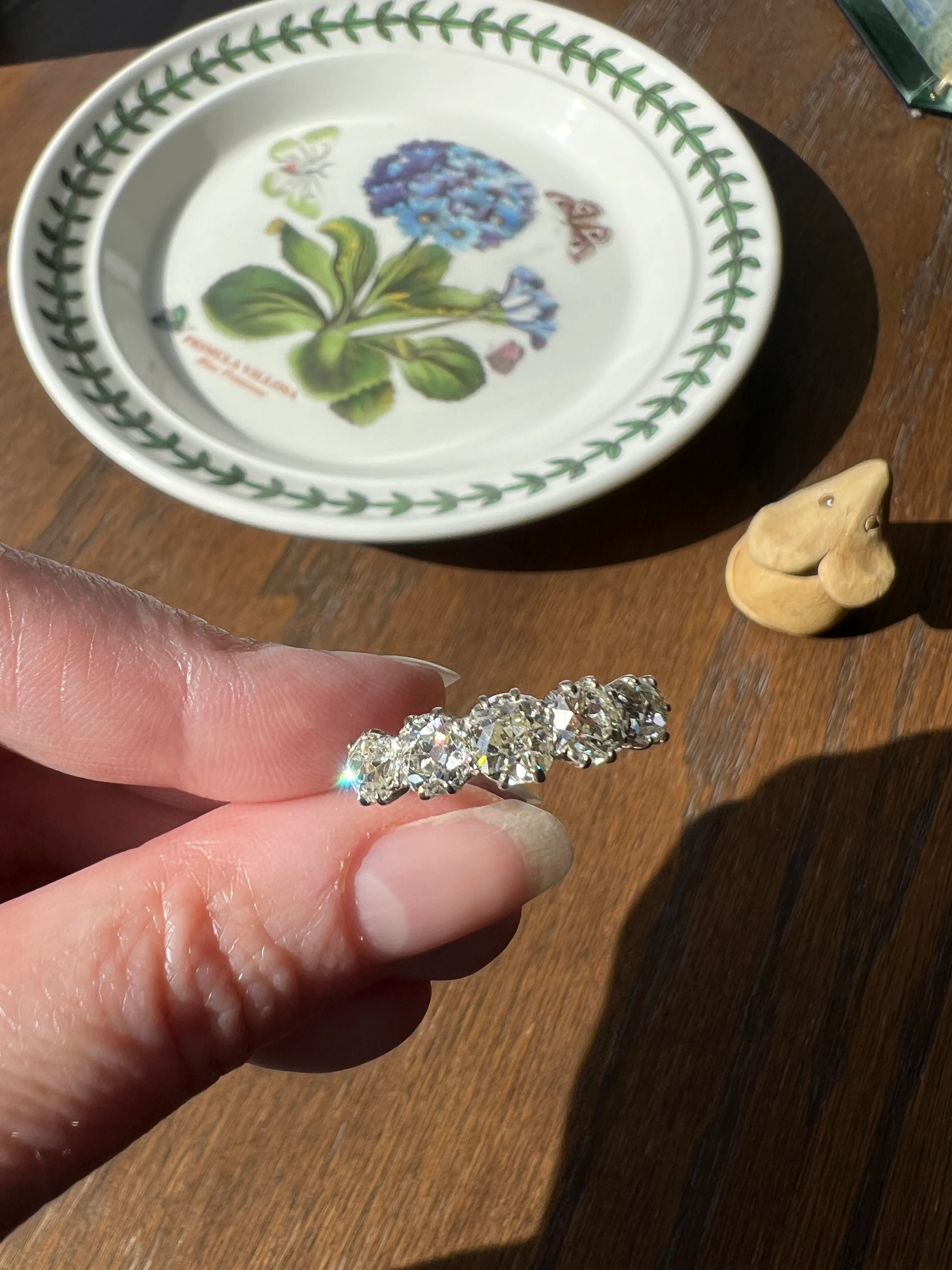 Antique 2.5 Carat Old Mine Cut DIAMOND 18k Gold Five Stone Ring Tall Band Romantic Gift Splayed Stacker - Image 47