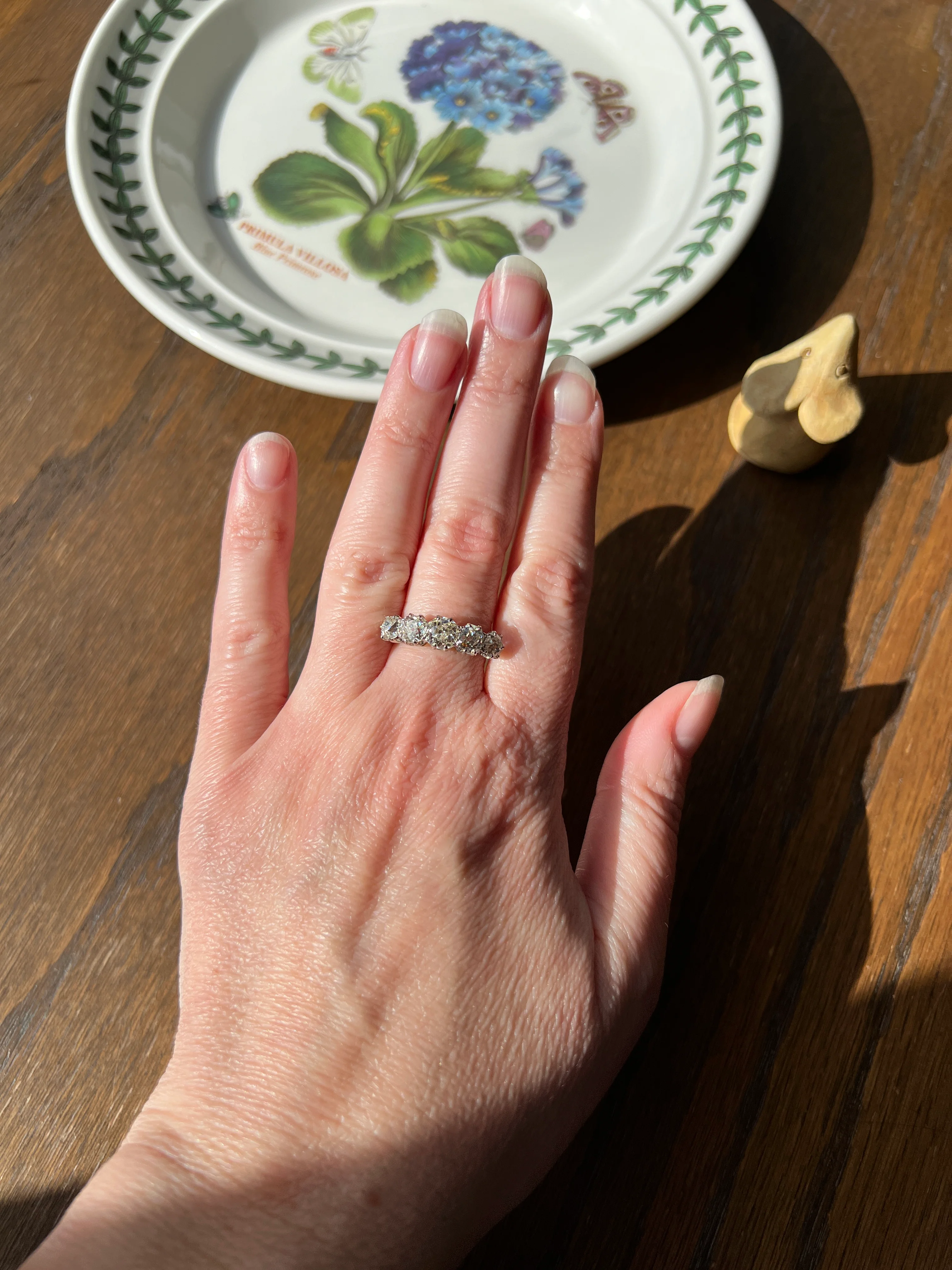 Antique 2.5 Carat Old Mine Cut DIAMOND 18k Gold Five Stone Ring Tall Band Romantic Gift Splayed Stacker - Image 50