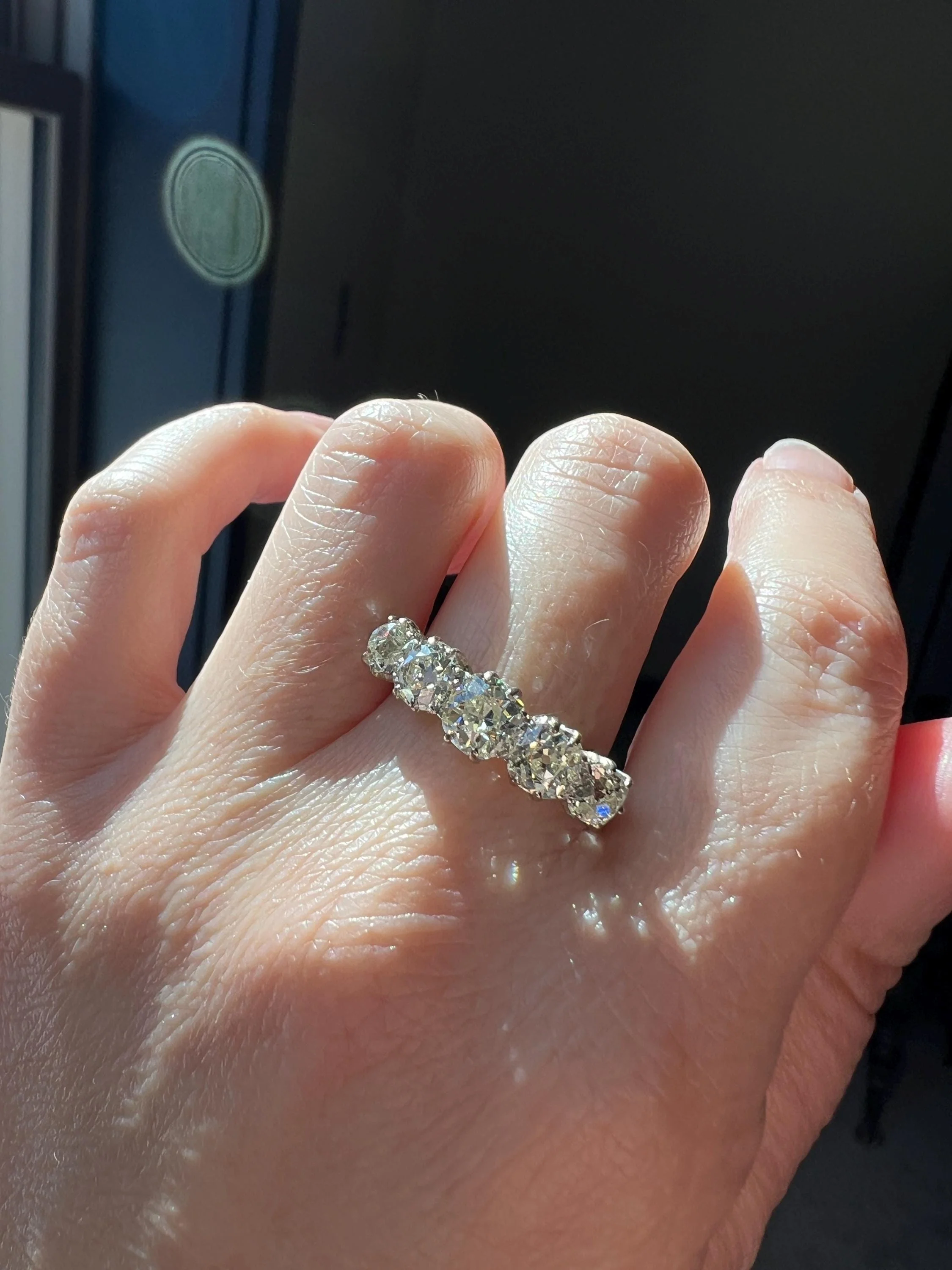 Antique 2.5 Carat Old Mine Cut DIAMOND 18k Gold Five Stone Ring Tall Band Romantic Gift Splayed Stacker - Image 6