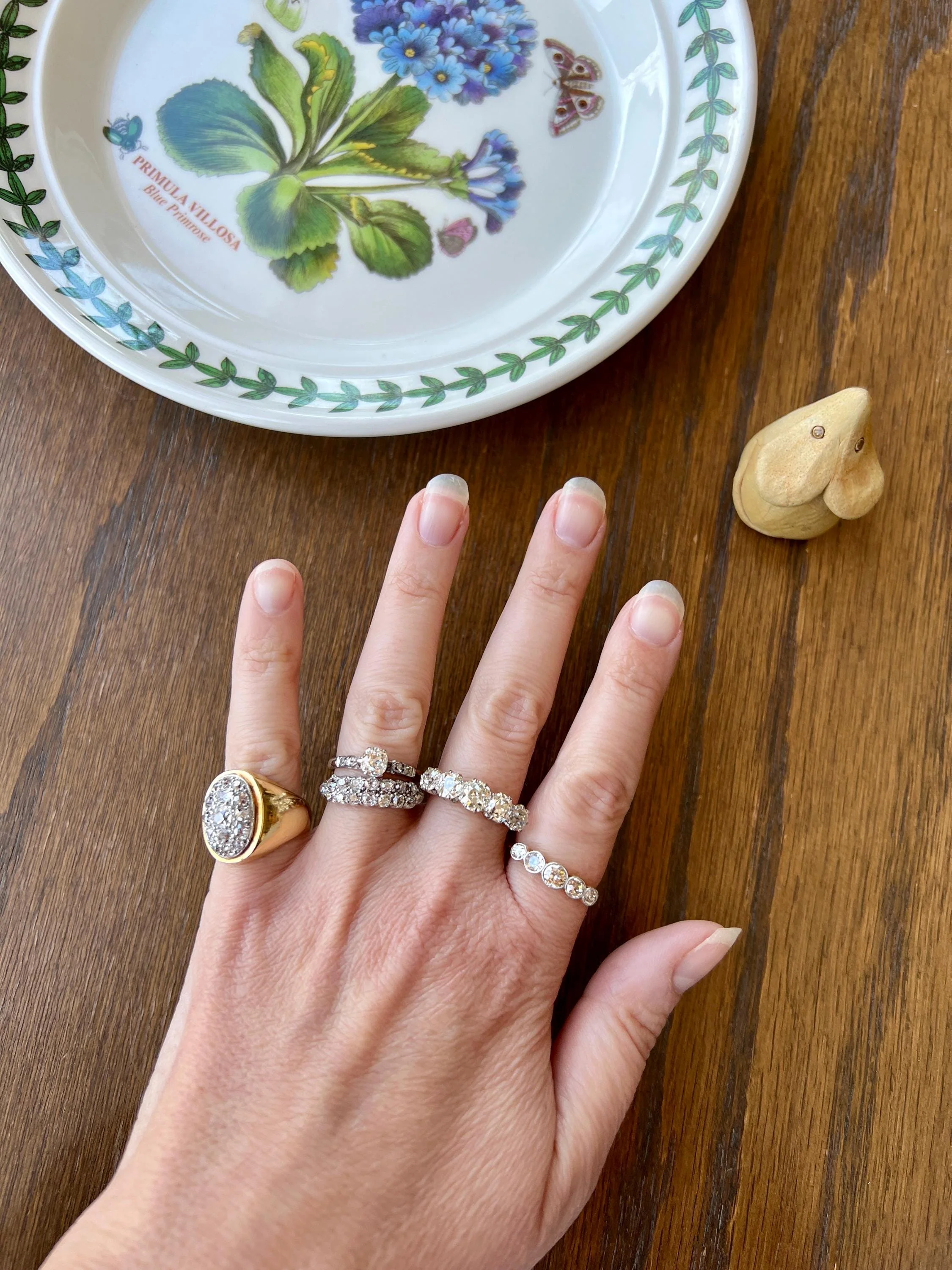 Antique 2.5 Carat Old Mine Cut DIAMOND 18k Gold Five Stone Ring Tall Band Romantic Gift Splayed Stacker - Image 8