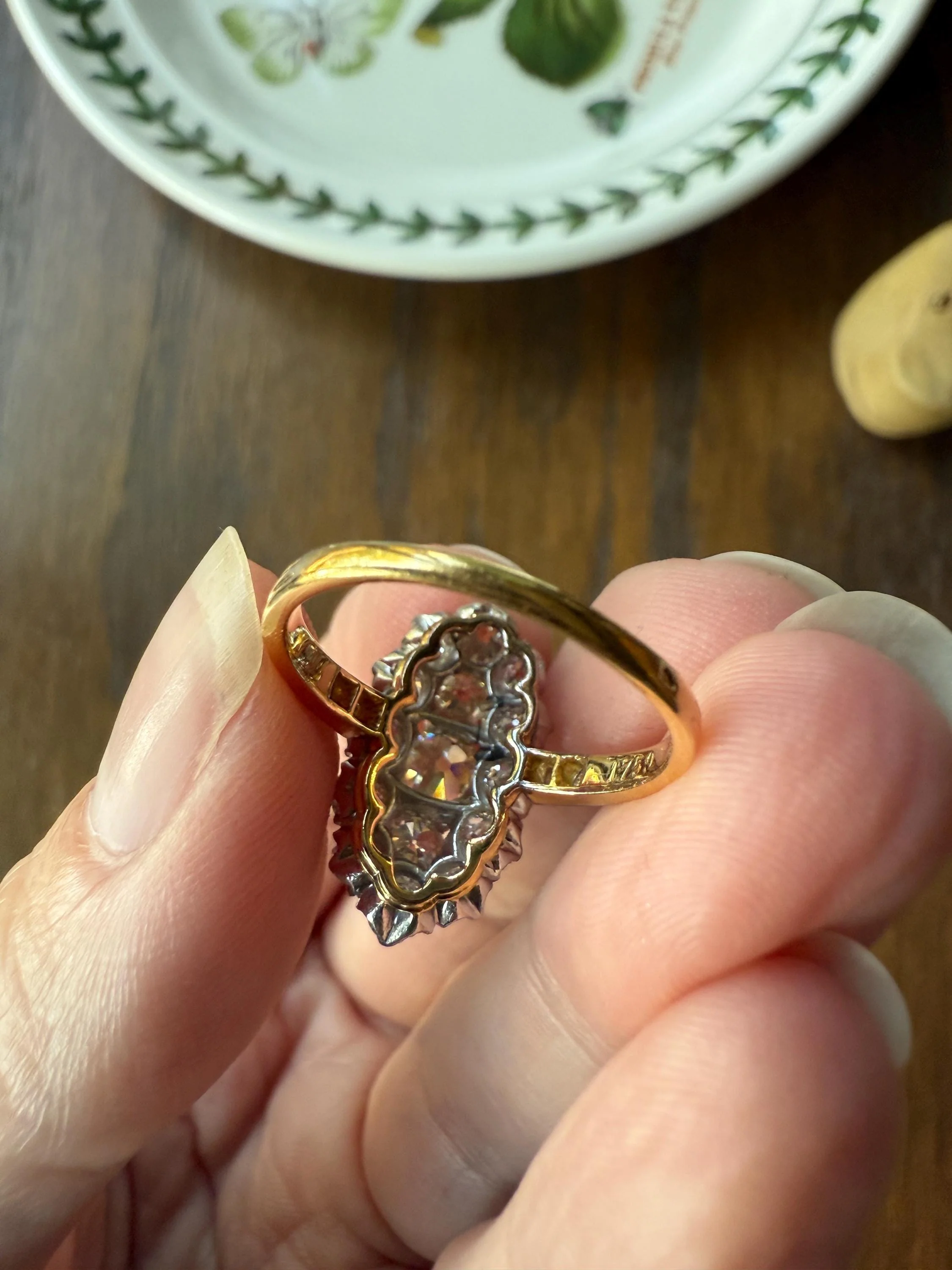 Antique 2.5 Carat Old Mine & European Cut DIAMOND Oval Navette Cluster Ring French 18k Gold Platinum Victorian Belle Epoque - Image 8