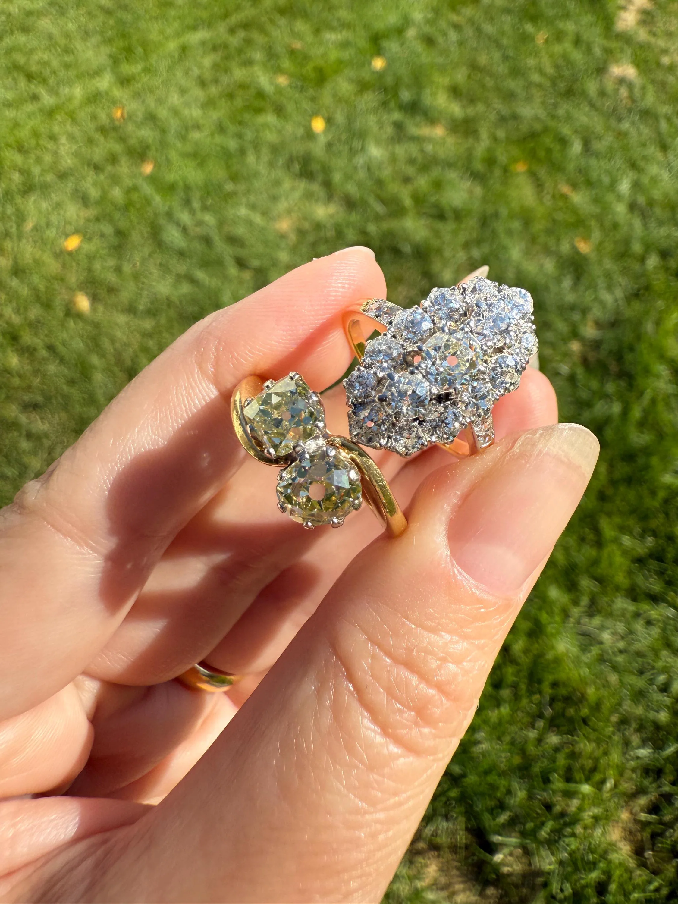 Antique 2.5 Carat Old Mine & European Cut DIAMOND Oval Navette Cluster Ring French 18k Gold Platinum Victorian Belle Epoque - Image 9