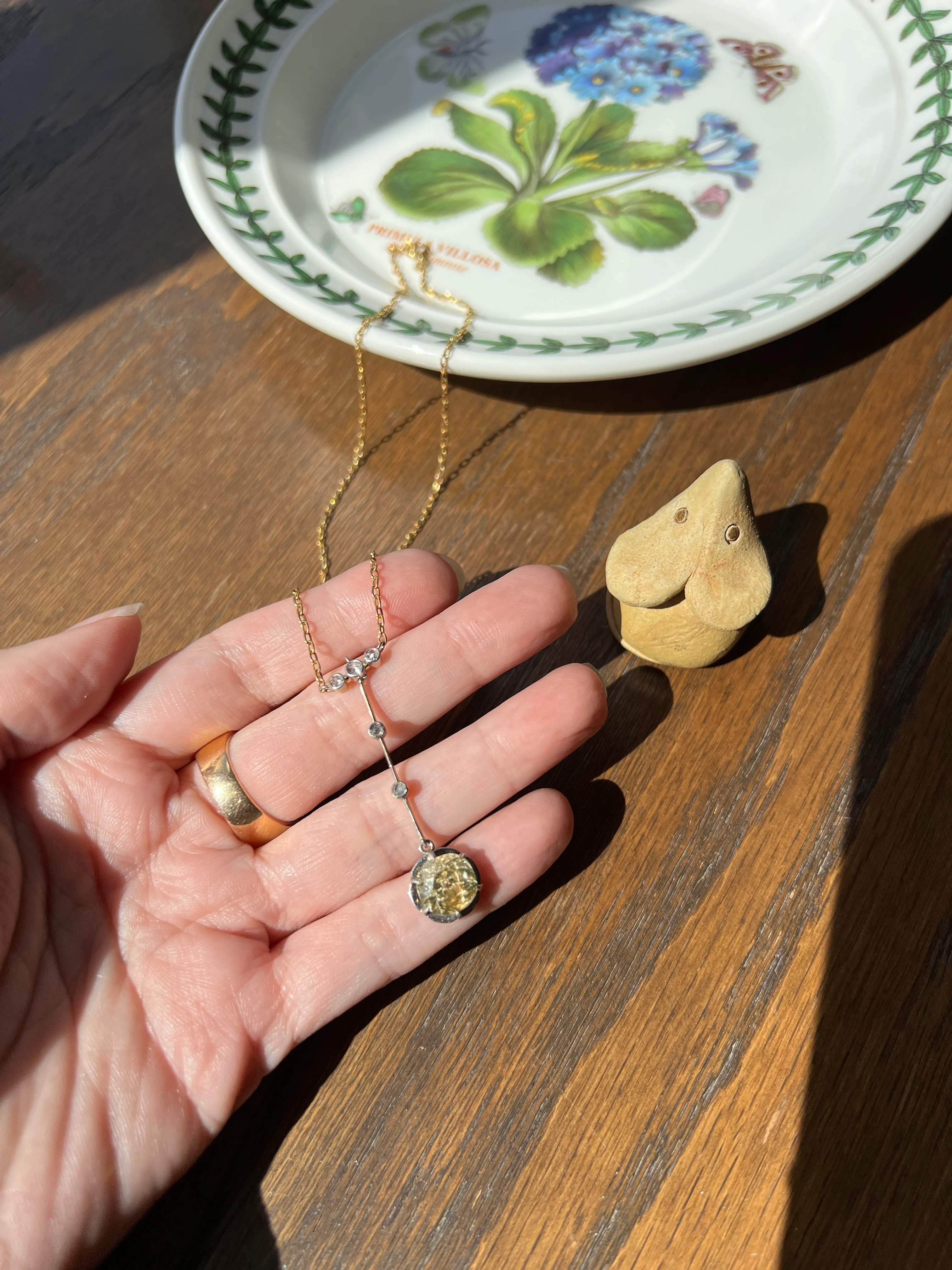 Antique 2.5 Carat Yellow Old Mine Cut DIAMOND Solitaire Pendant Rose Cut Accents on 18k Gold Chain French Necklace - Image 16