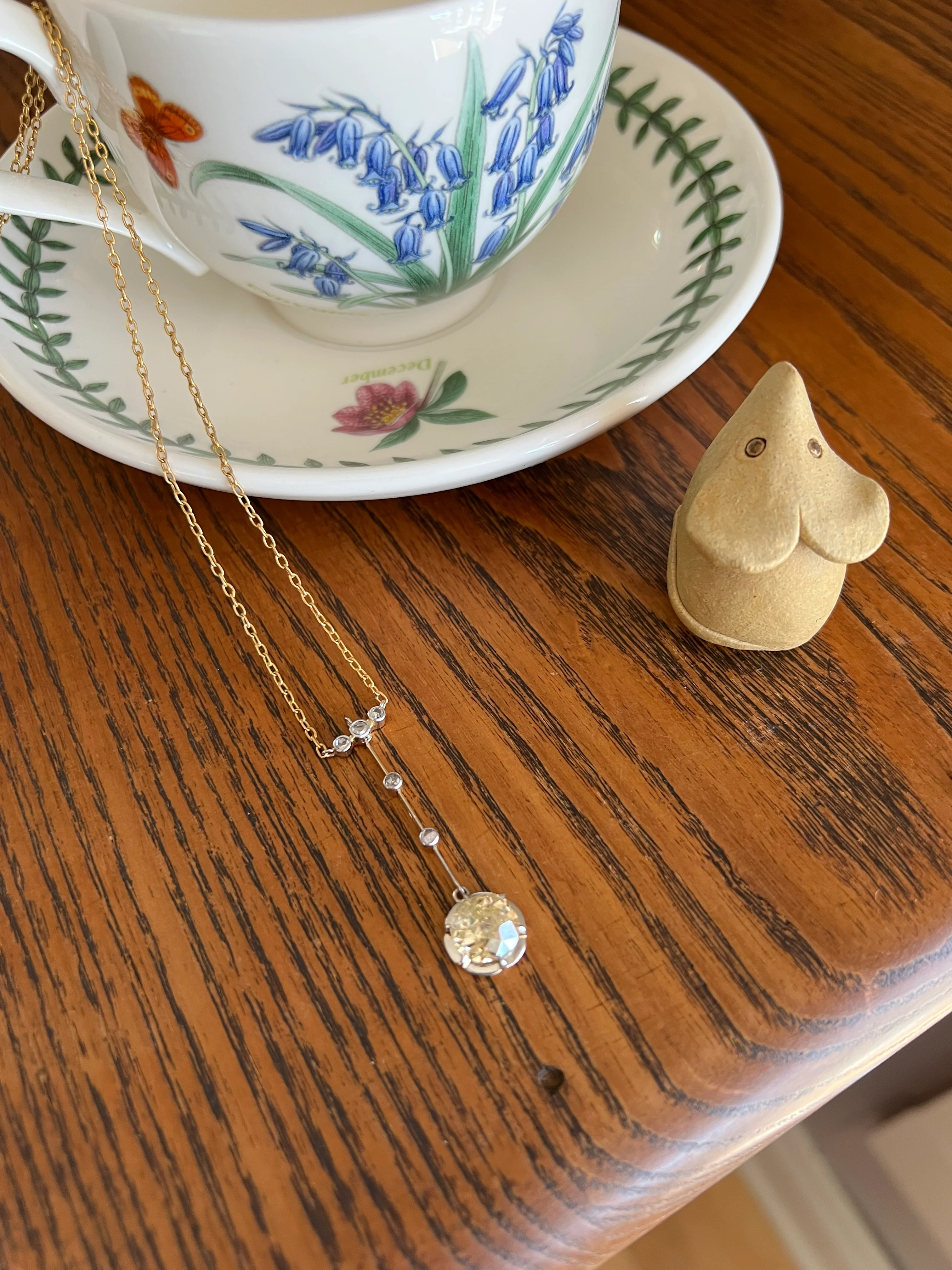 Antique 2.5 Carat Yellow Old Mine Cut DIAMOND Solitaire Pendant Rose Cut Accents on 18k Gold Chain French Necklace - Image 19