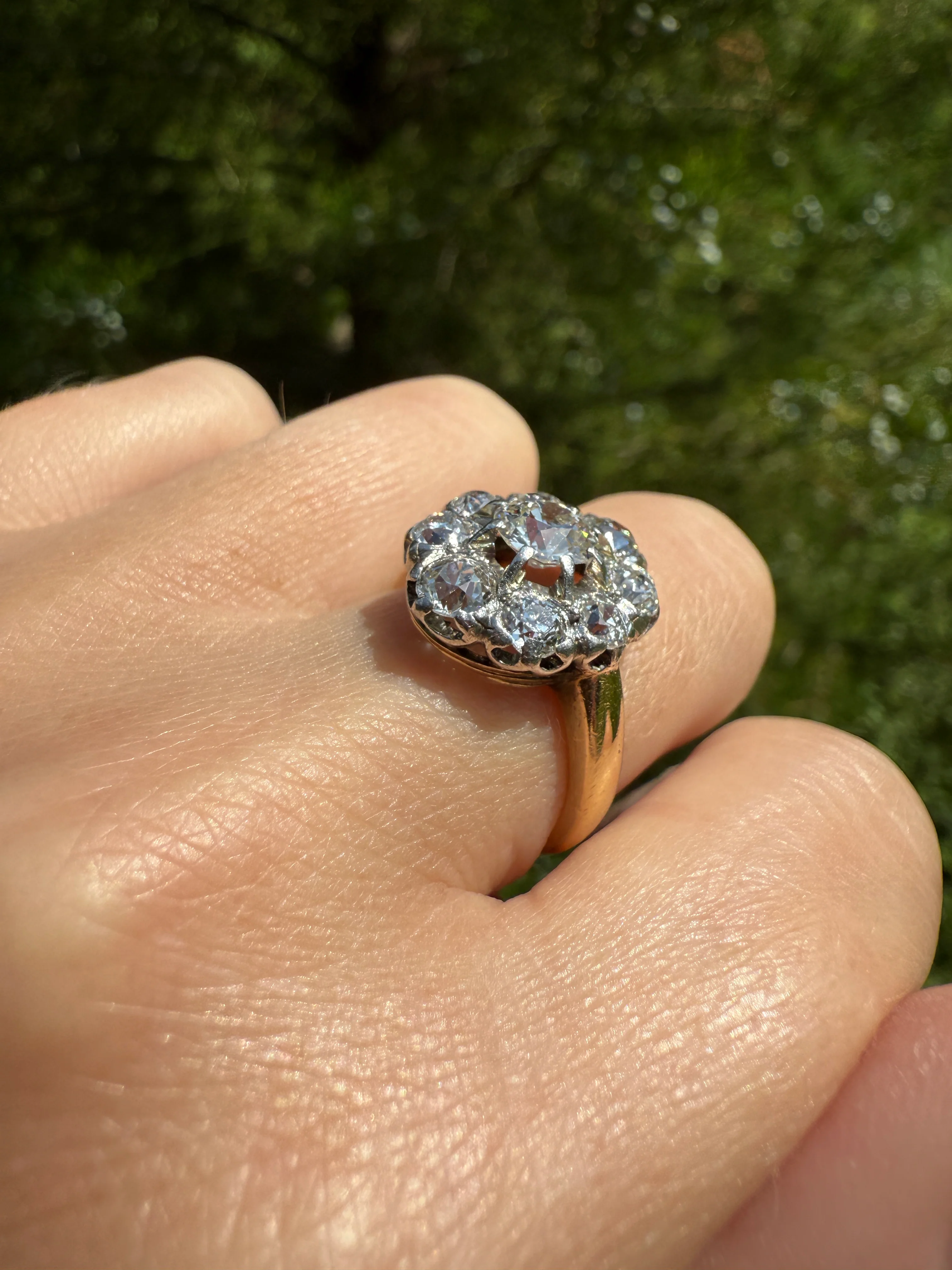 ANTIQUE 2.6 Carat 9 Old Mine Cut DIAMOND Daisy Cluster Ring 18k Gold & PLATINUM Belle Epoque Romantic Gift OmC Victorian Oval - Image 21