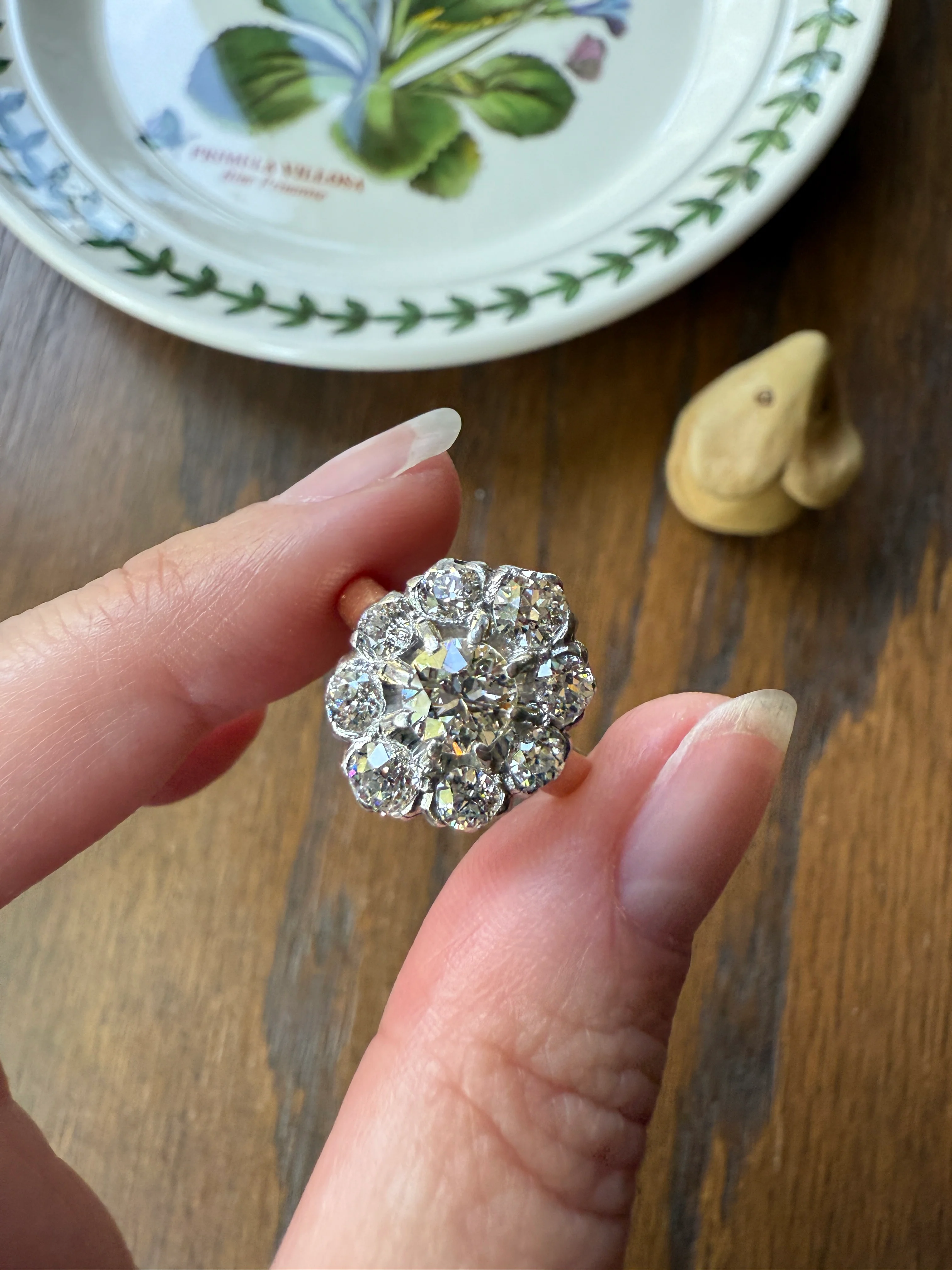ANTIQUE 2.6 Carat 9 Old Mine Cut DIAMOND Daisy Cluster Ring 18k Gold & PLATINUM Belle Epoque Romantic Gift OmC Victorian Oval - Image 23