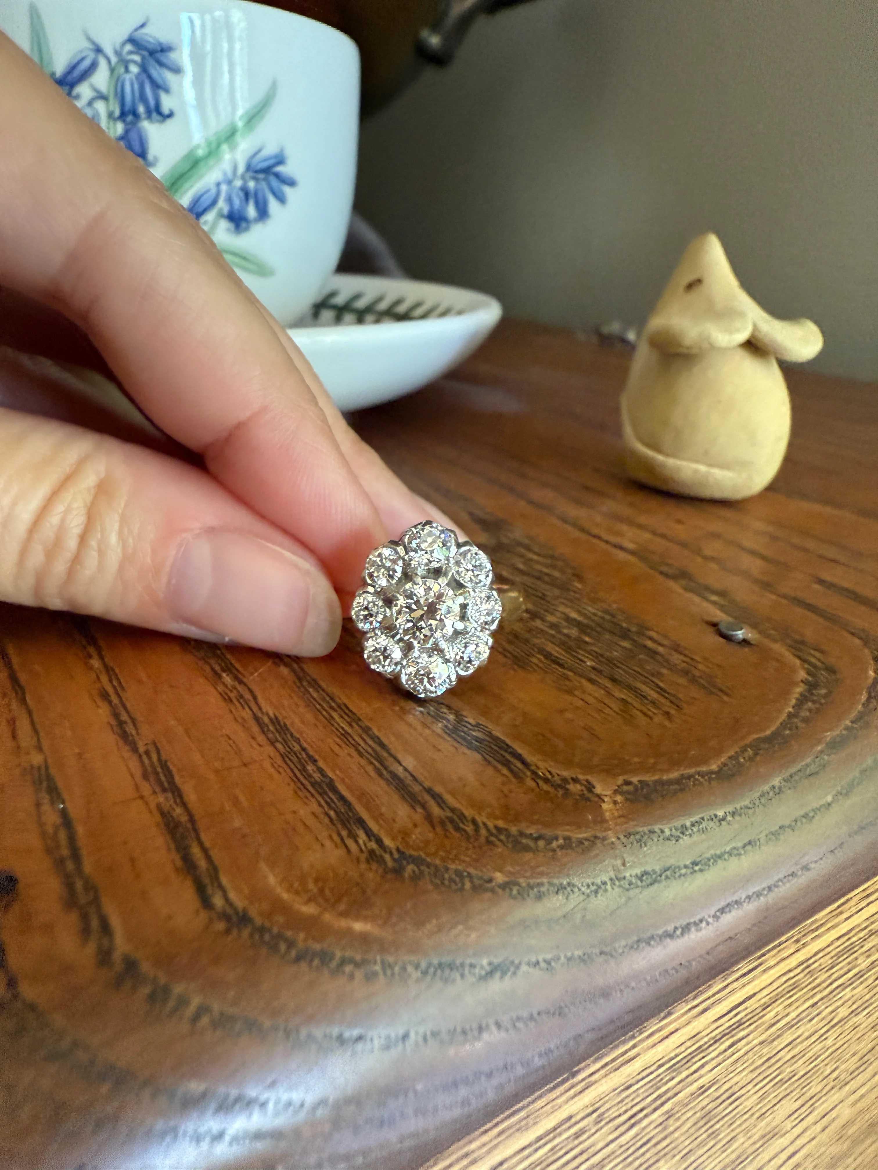 ANTIQUE 2.6 Carat 9 Old Mine Cut DIAMOND Daisy Cluster Ring 18k Gold & PLATINUM Belle Epoque Romantic Gift OmC Victorian Oval - Image 27