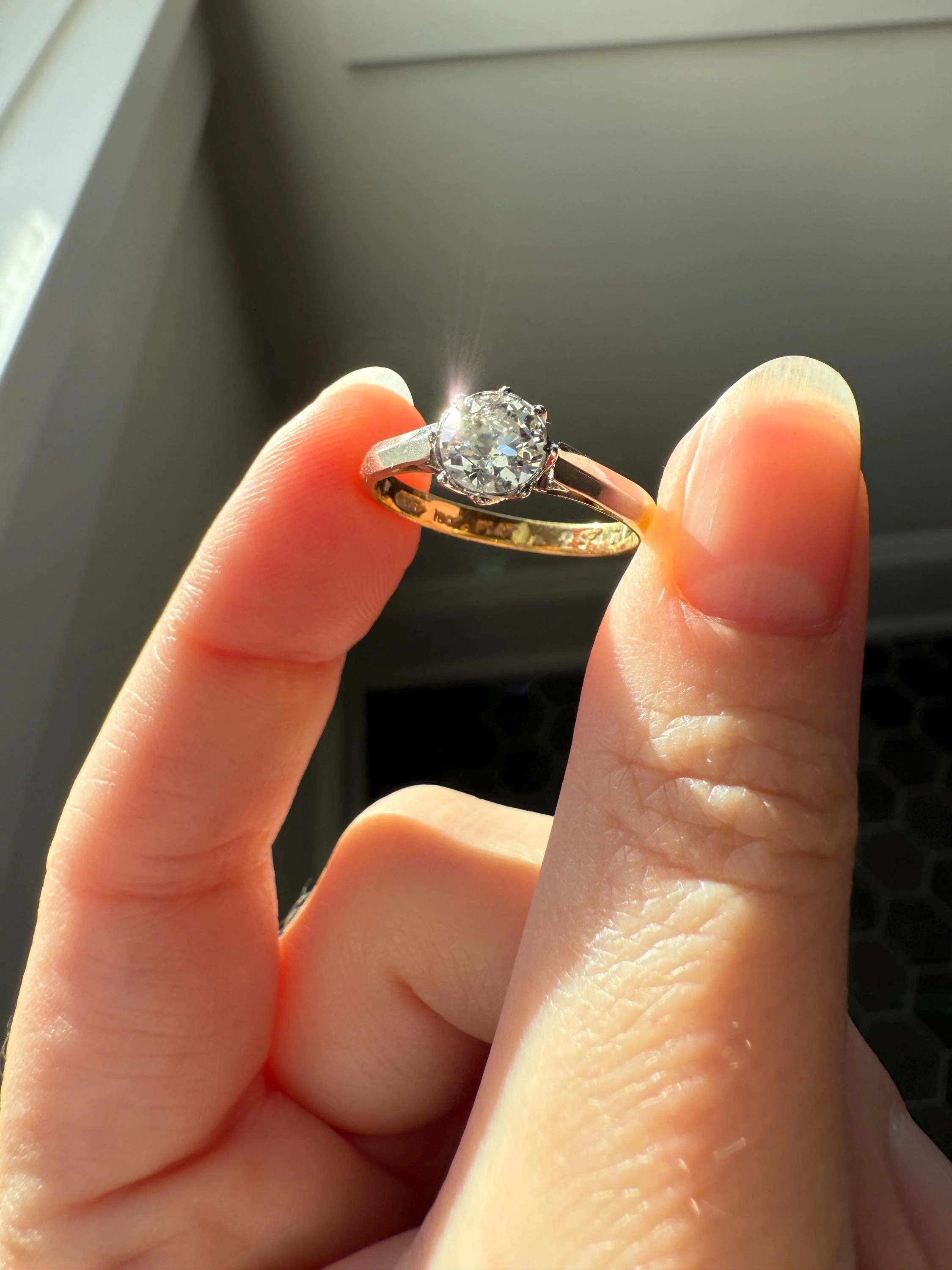 Antique 3/4 Carat Old European Cut DIAMOND Ring 18k Gold Platinum Unique Bezel Prong Setting Engagement Solitaire Stacker .75Ctw OEC - Image 2