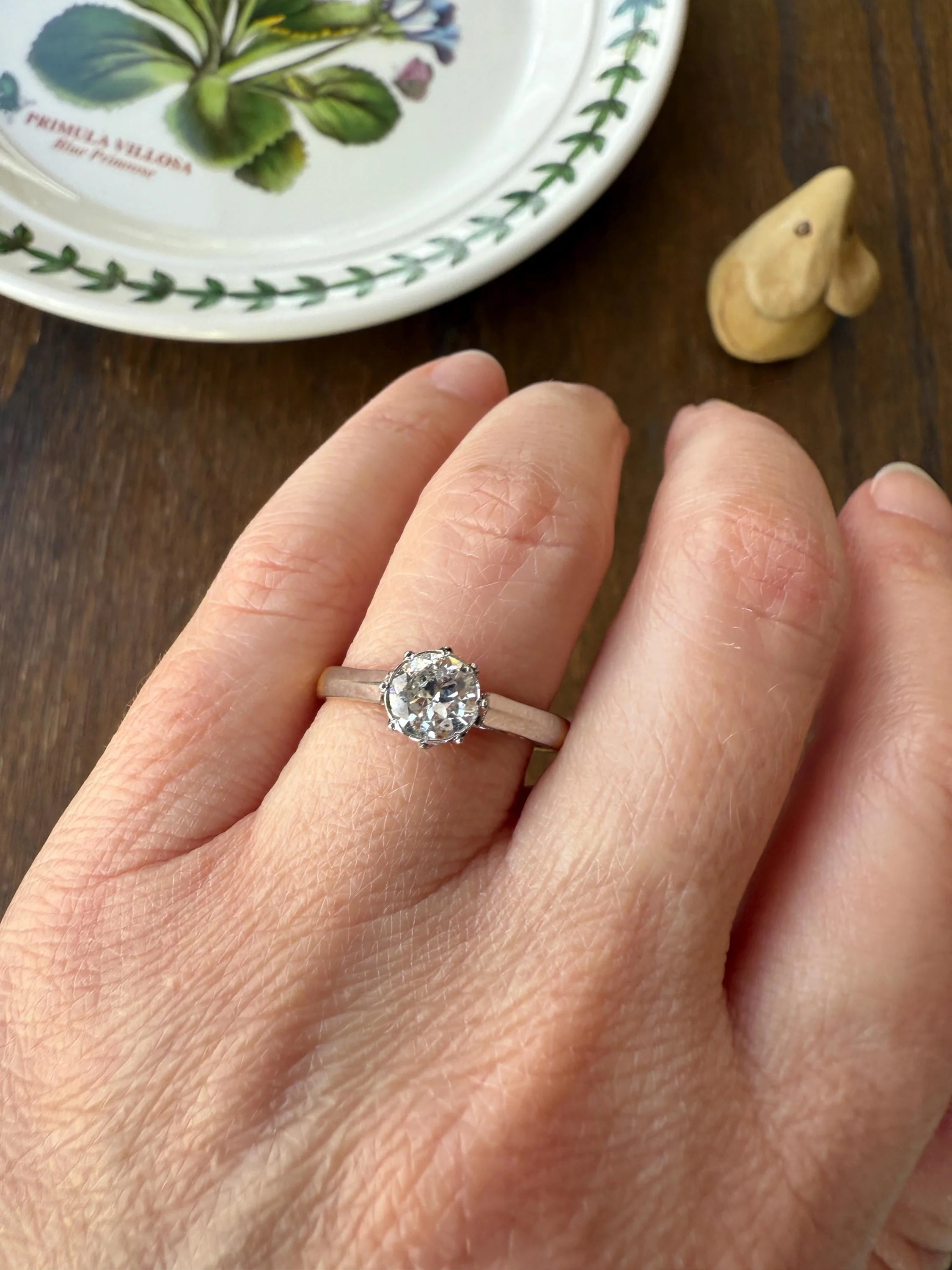 Antique 3/4 Carat Old European Cut DIAMOND Ring 18k Gold Platinum Unique Bezel Prong Setting Engagement Solitaire Stacker .75Ctw OEC - Image 3