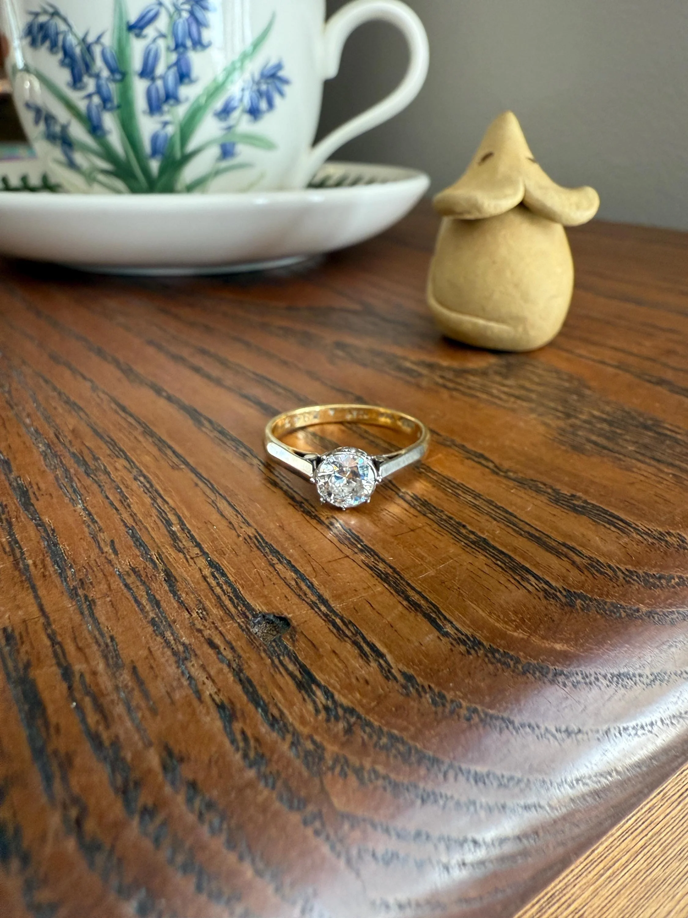 Antique 3/4 Carat Old European Cut DIAMOND Ring 18k Gold Platinum Unique Bezel Prong Setting Engagement Solitaire Stacker .75Ctw OEC - Image 4