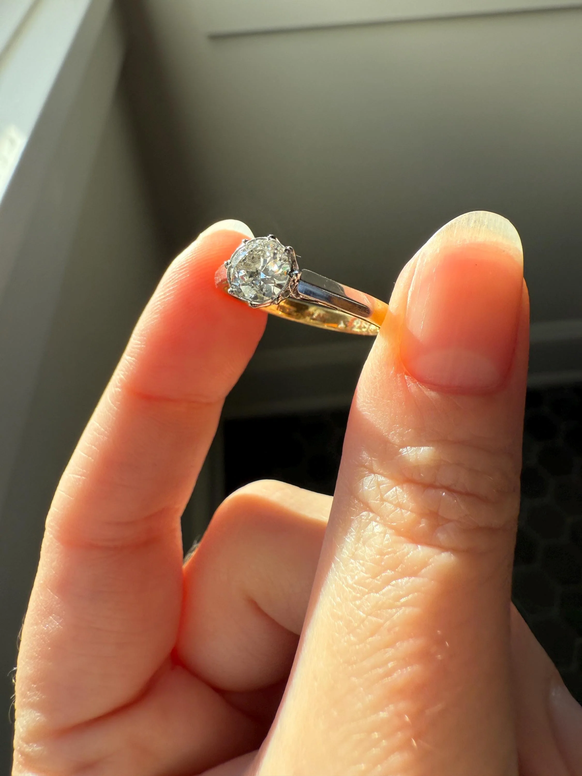Antique 3/4 Carat Old European Cut DIAMOND Ring 18k Gold Platinum Unique Bezel Prong Setting Engagement Solitaire Stacker .75Ctw OEC - Image 5