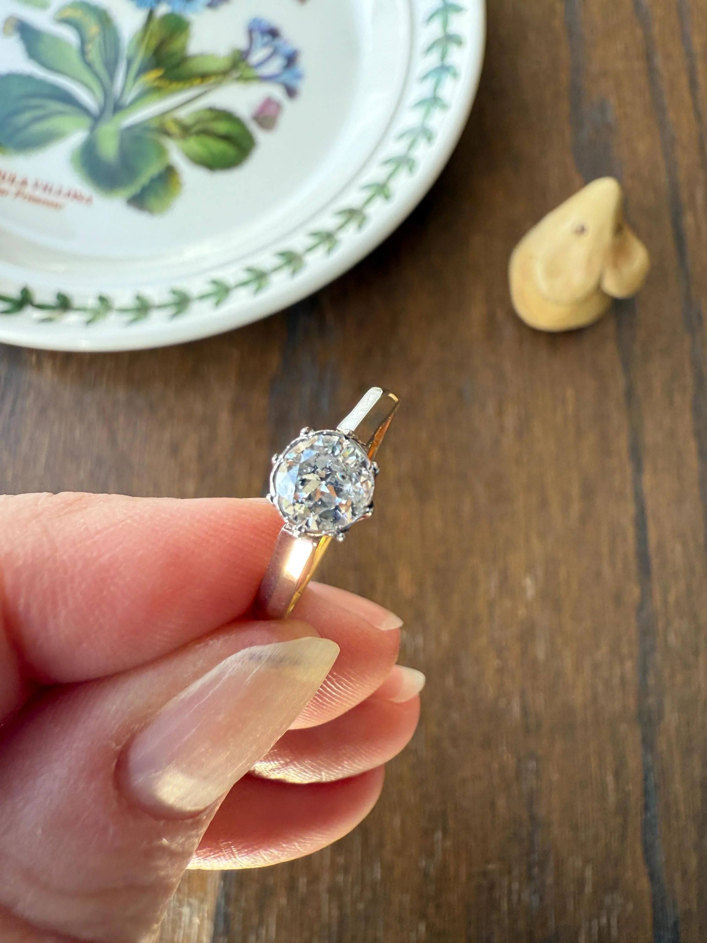 Antique 3/4 Carat Old European Cut DIAMOND Ring 18k Gold Platinum Unique Bezel Prong Setting Engagement Solitaire Stacker .75Ctw OEC - Image 7