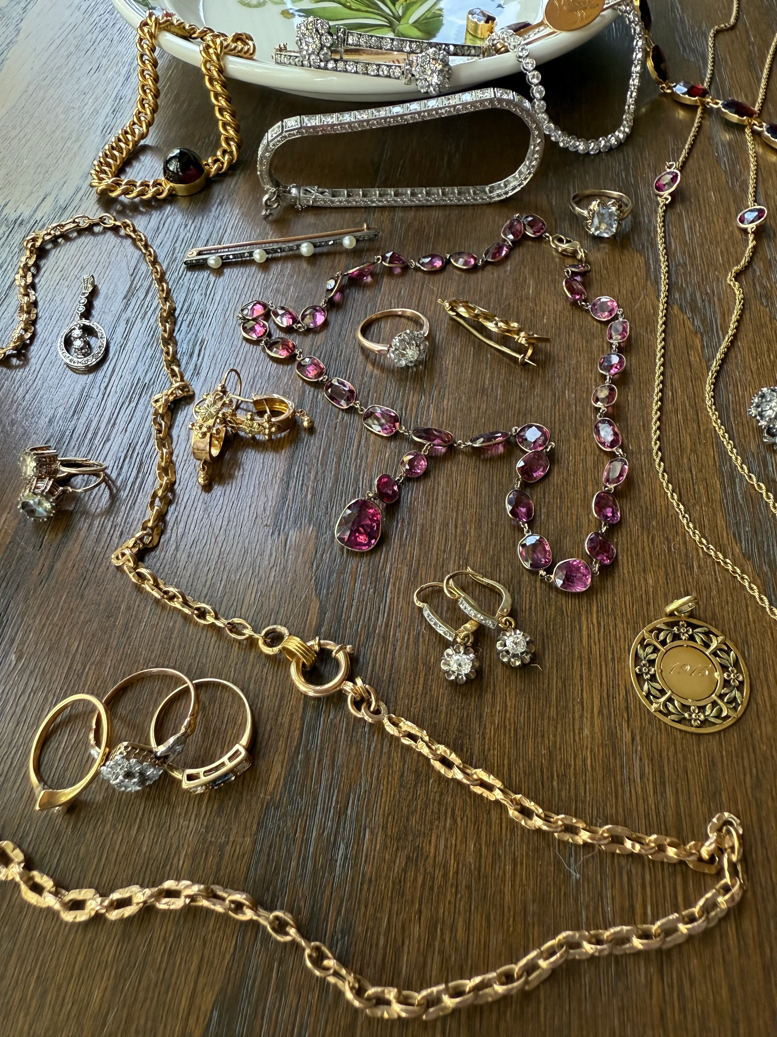 Antique 36 GARNET Riviera Station Chain 10k GOLD Berry Purple Pink Chunky Lariat Y Necklace Collar - Image 12