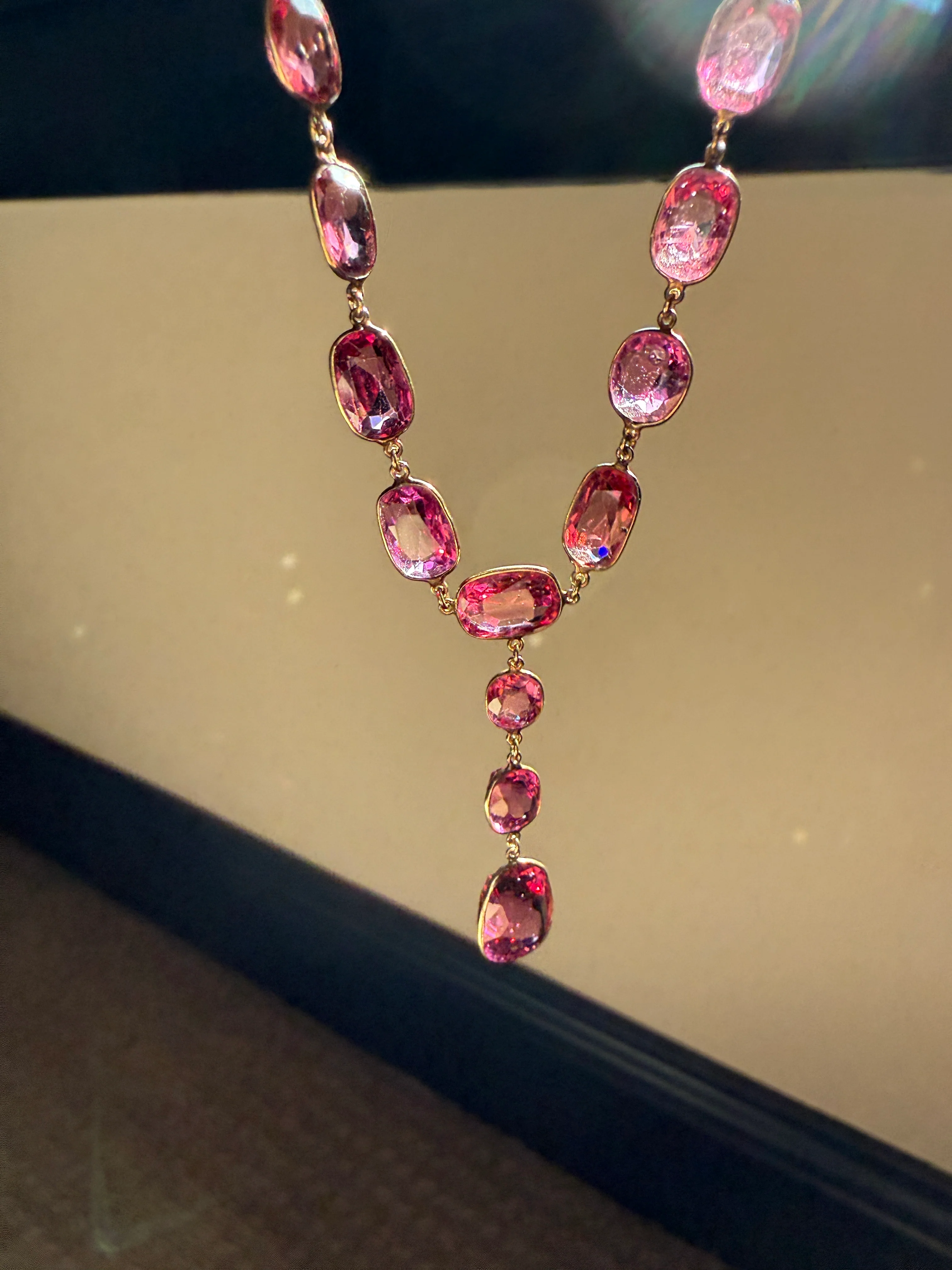 Antique 36 GARNET Riviera Station Chain 10k GOLD Berry Purple Pink Chunky Lariat Y Necklace Collar - Image 14