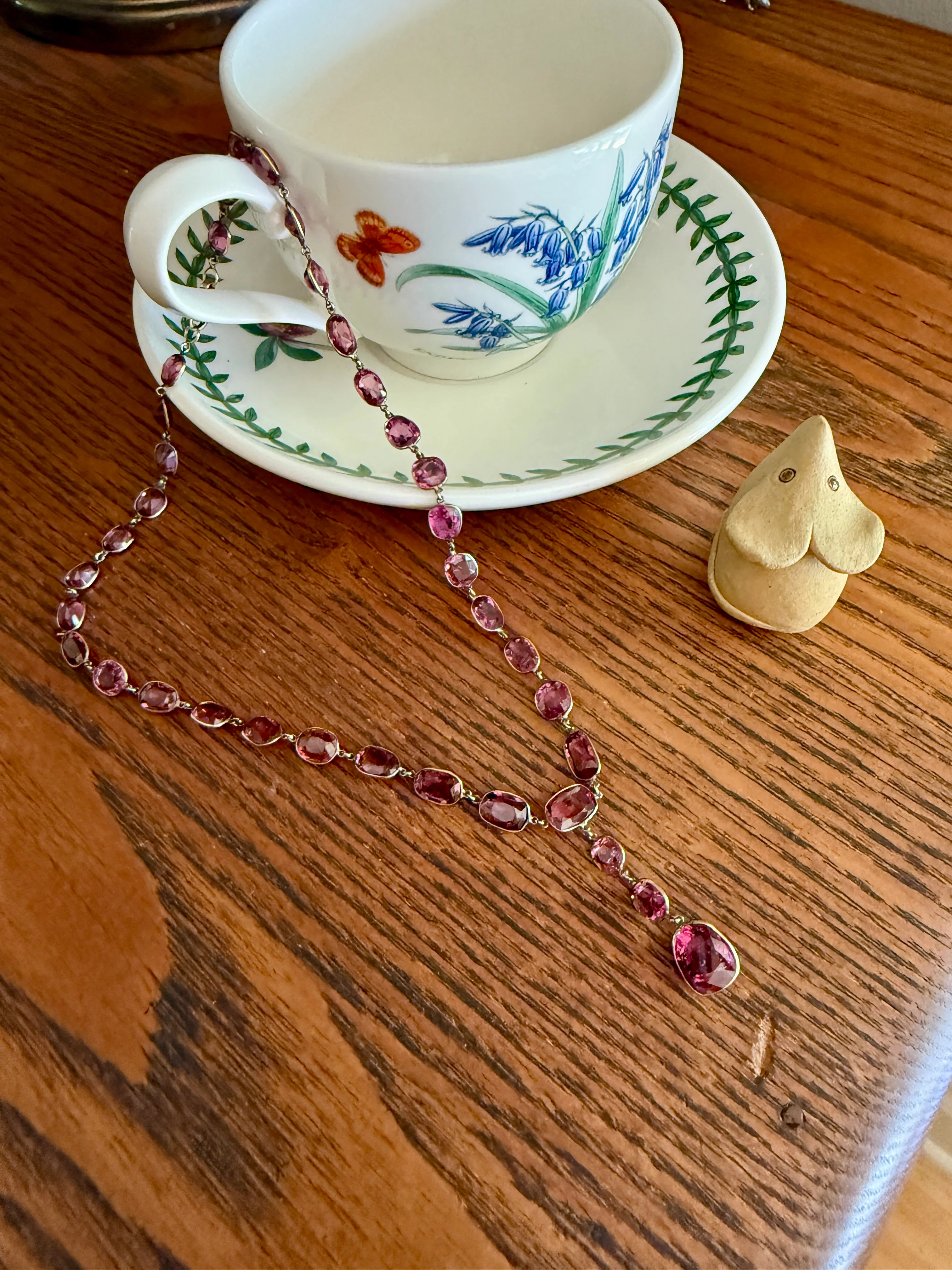 Antique 36 GARNET Riviera Station Chain 10k GOLD Berry Purple Pink Chunky Lariat Y Necklace Collar - Image 16
