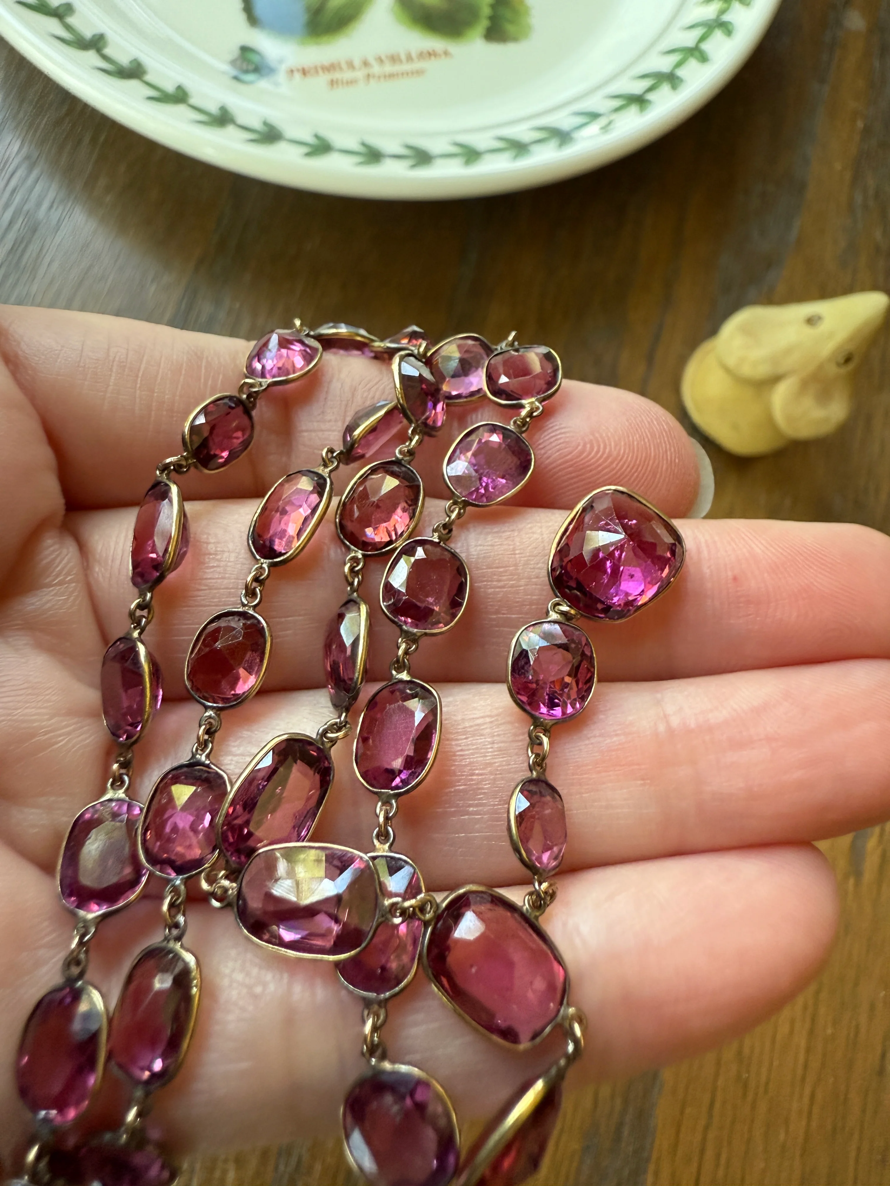 Antique 36 GARNET Riviera Station Chain 10k GOLD Berry Purple Pink Chunky Lariat Y Necklace Collar - Image 22