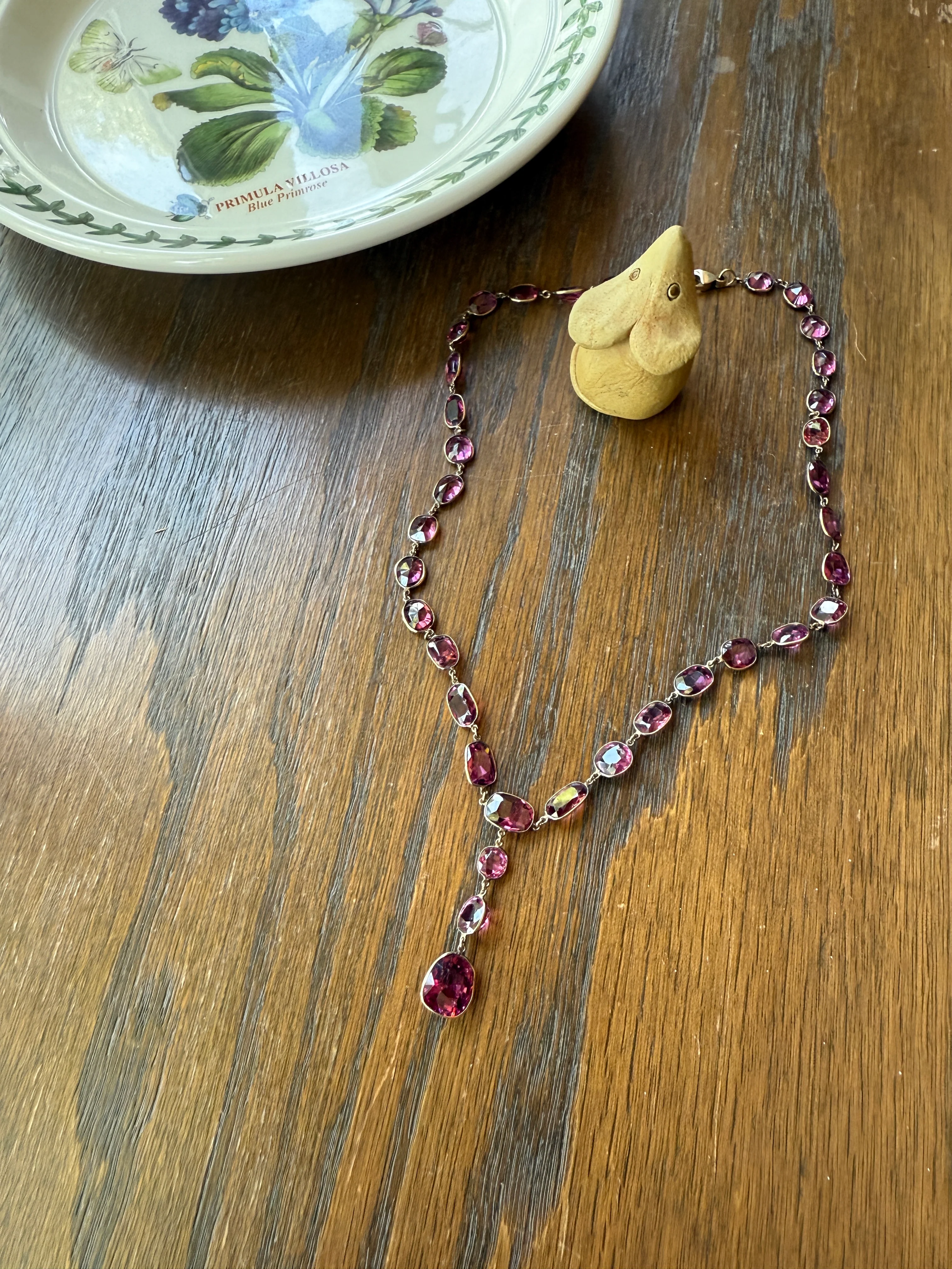 Antique 36 GARNET Riviera Station Chain 10k GOLD Berry Purple Pink Chunky Lariat Y Necklace Collar - Image 23
