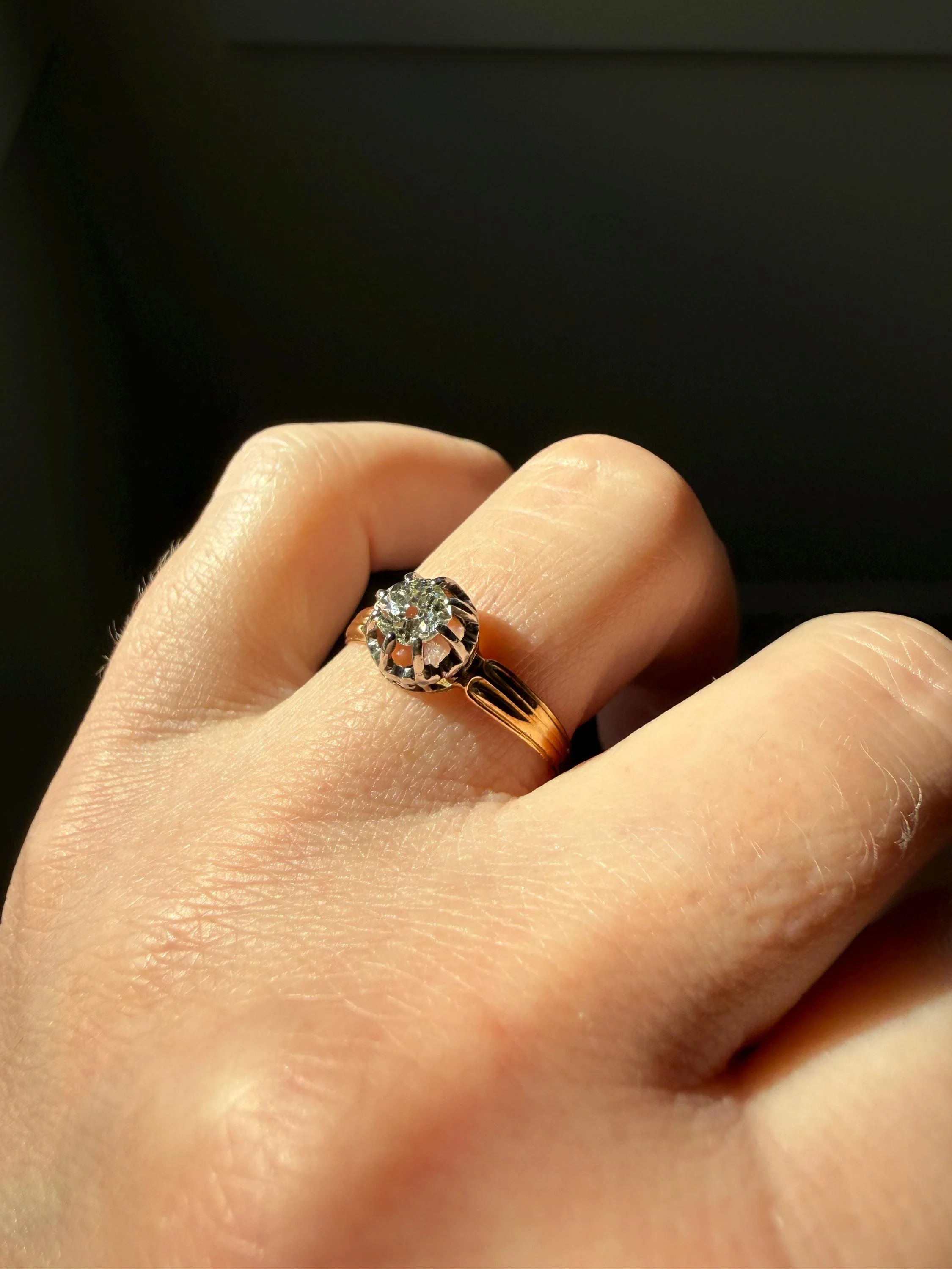 ANTIQUE .4 Carat Old MiNE Cut DIAMOND Ring 18k Gold Solitaire Engagement Minimalist Stacker OMC Warm Victorian Classic Ornate Prongs - Image 4