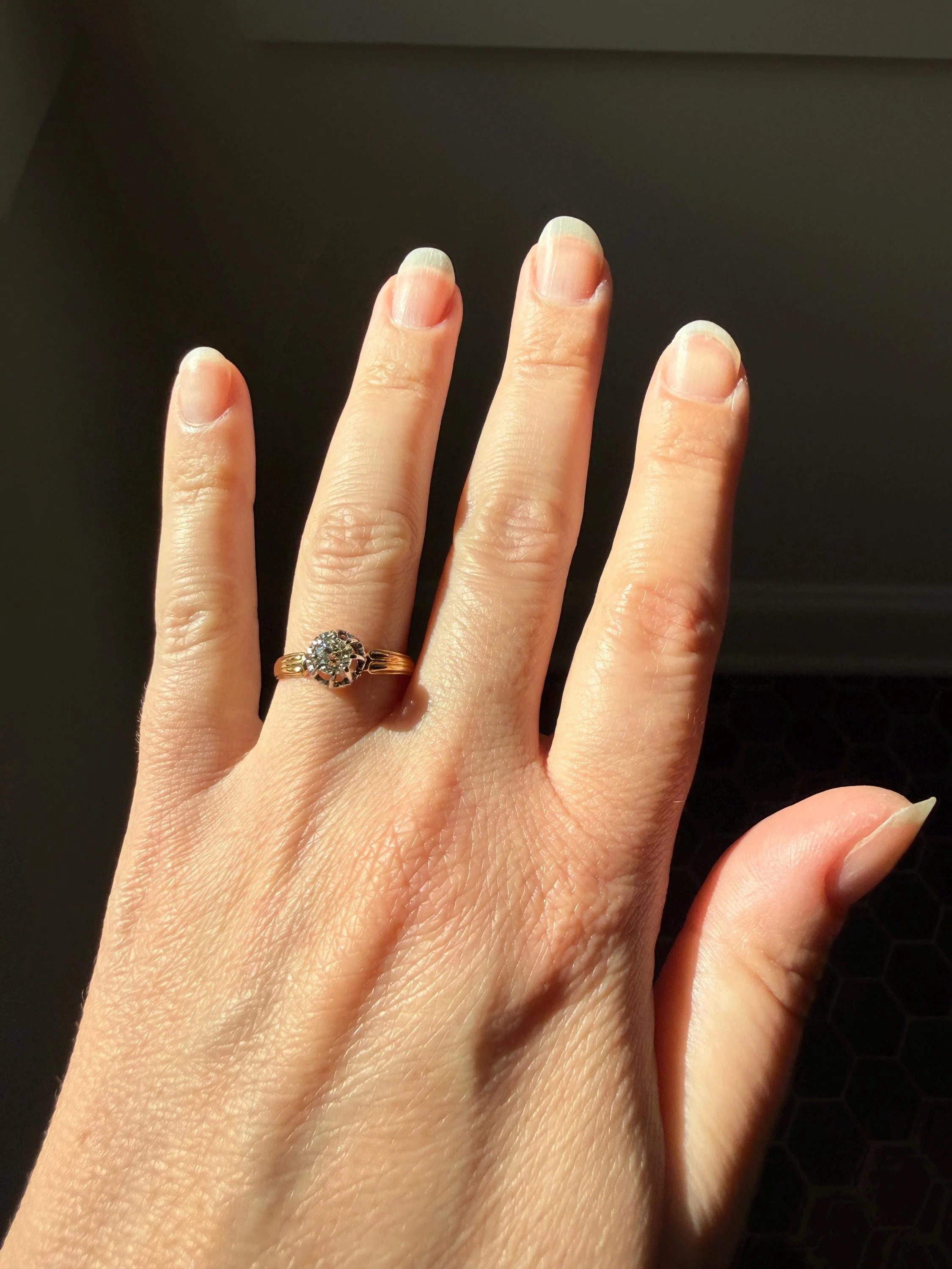 ANTIQUE .4 Carat Old MiNE Cut DIAMOND Ring 18k Gold Solitaire Engagement Minimalist Stacker OMC Warm Victorian Classic Ornate Prongs - Image 5